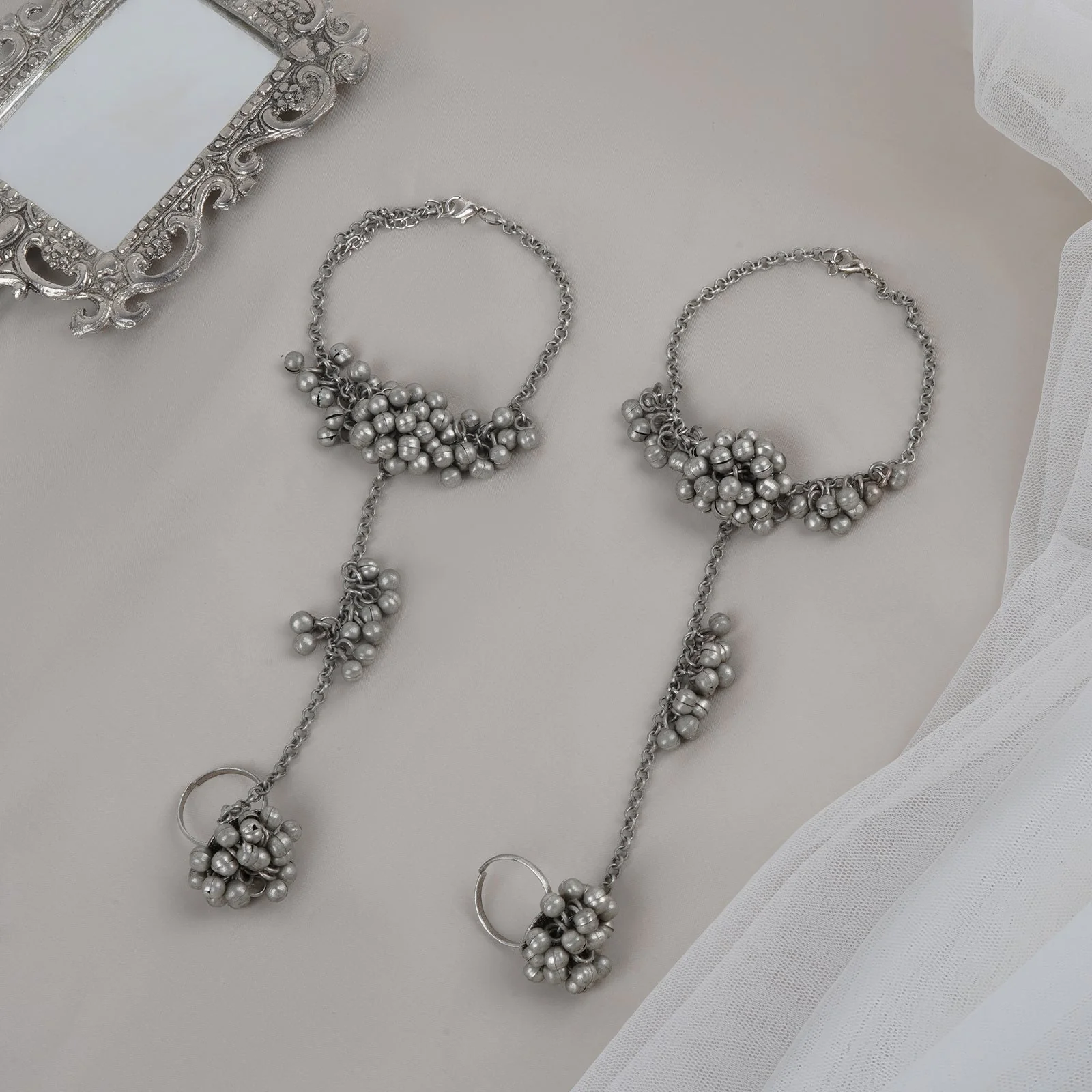 Teejh Shazana Silver Oxidised Ghungroo Anklet - Image 2
