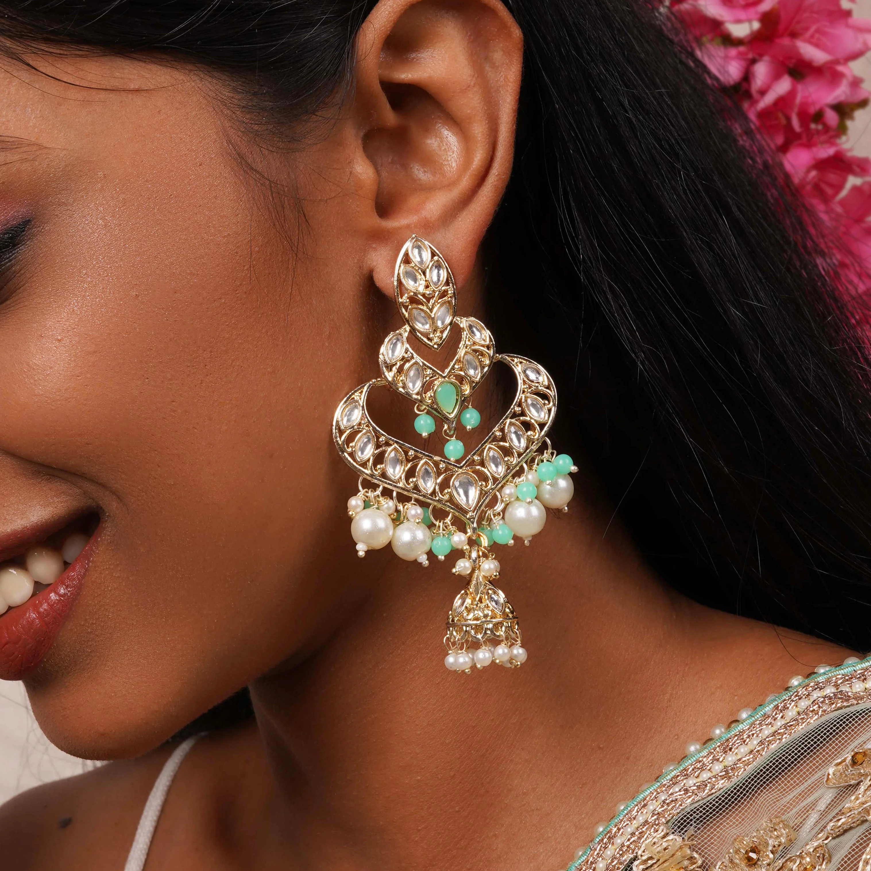 Teejh Shrijita Mint Gold Enamel Earrings - Image 2