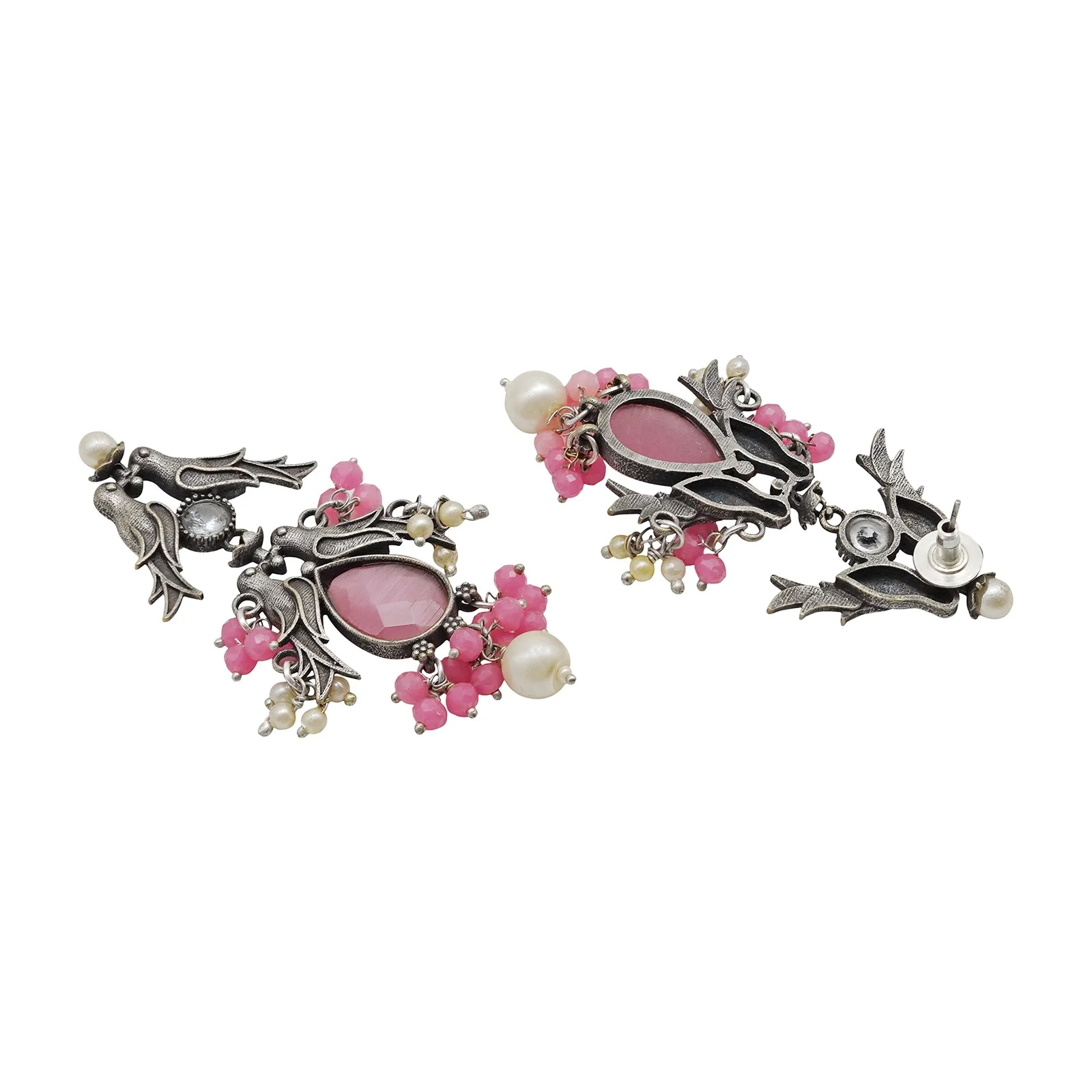 Teejh Shyala Pink and Silver Oxidised Earring - Image 3