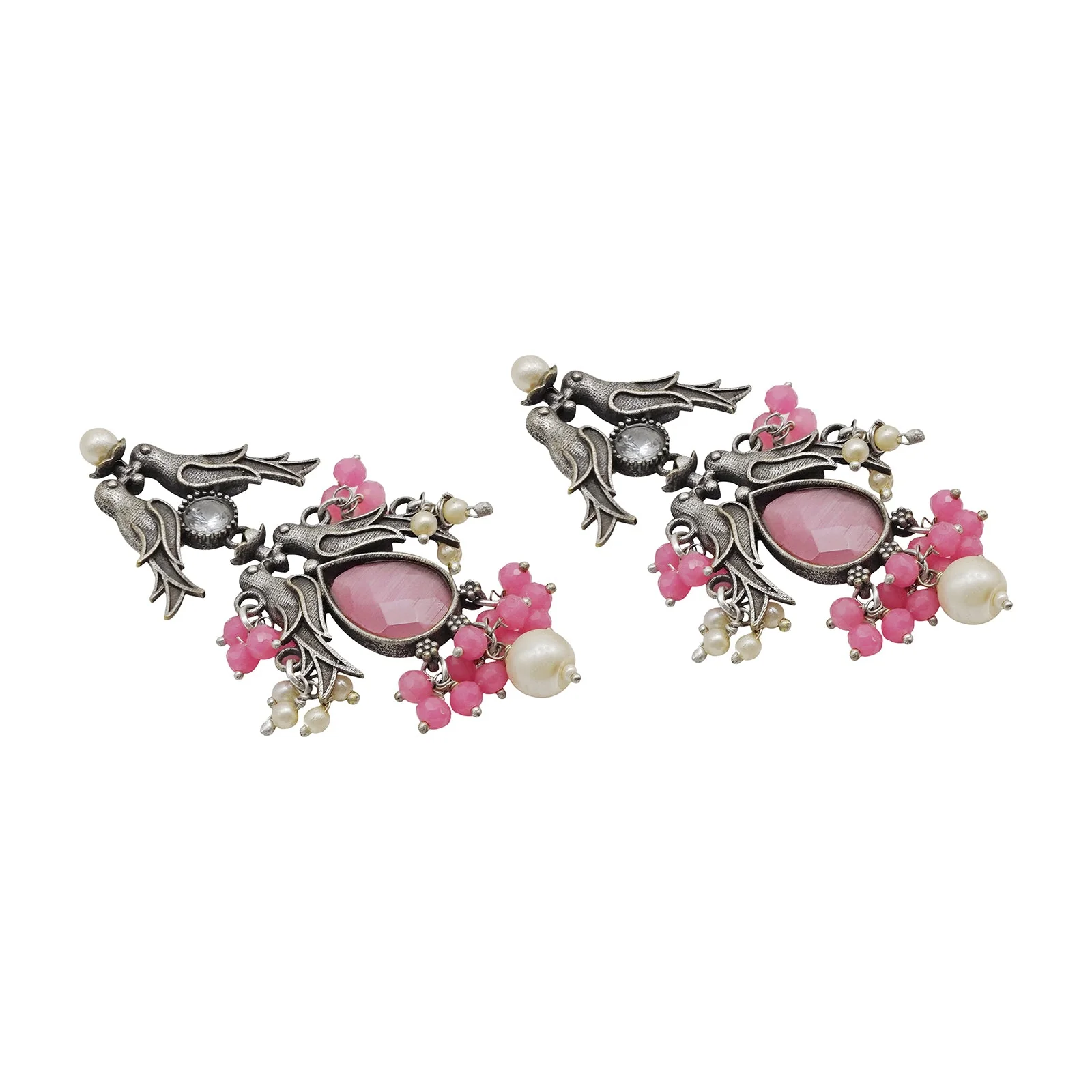 Teejh Shyala Pink and Silver Oxidised Earring - Image 4