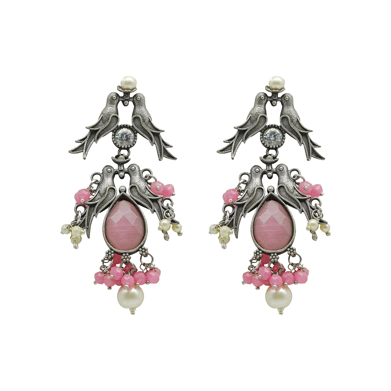 Teejh Shyala Pink and Silver Oxidised Earring - Image 5