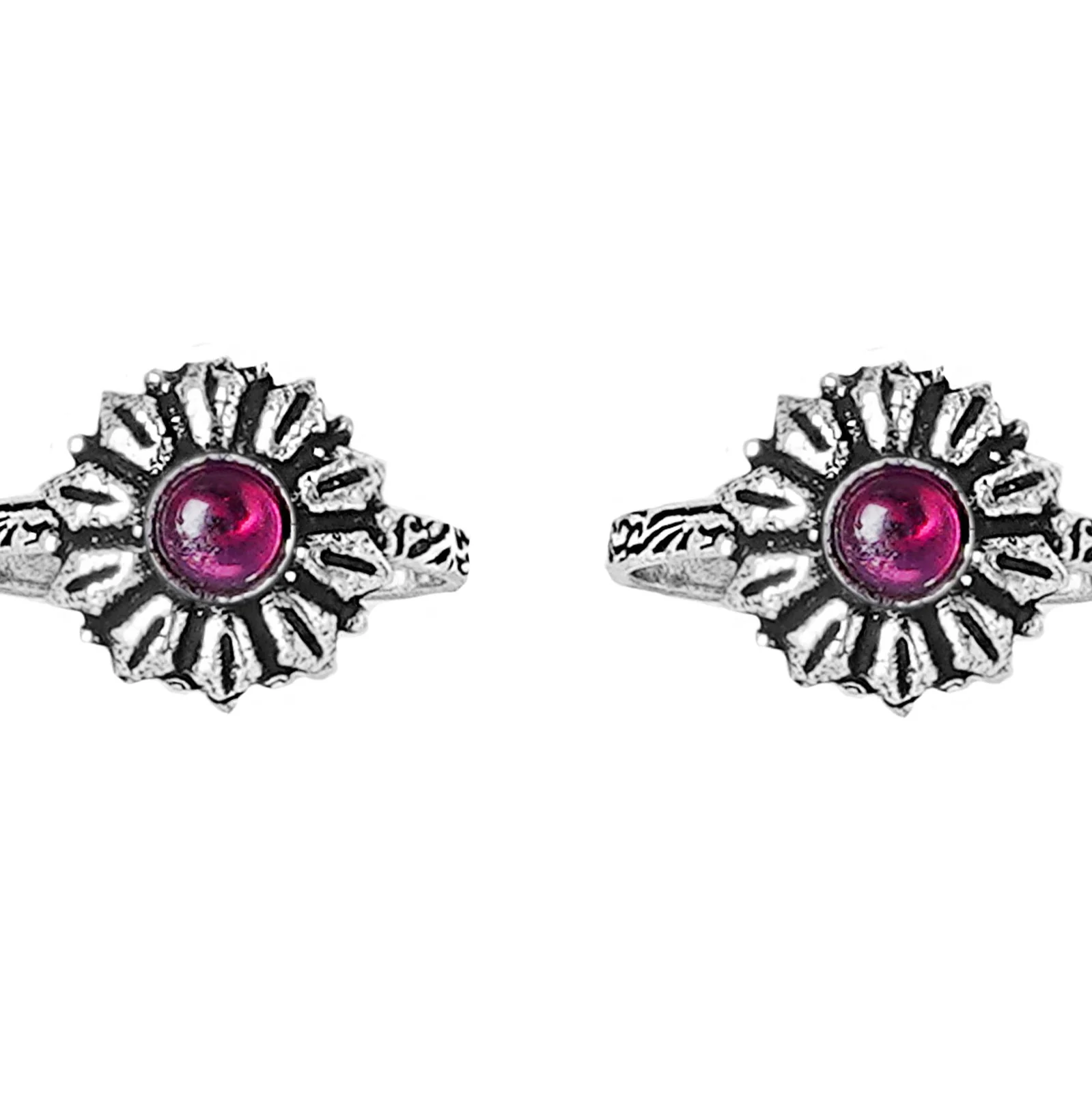 Teejh Siya Pink Stone Silver Oxidised Toe Rings - Image 2