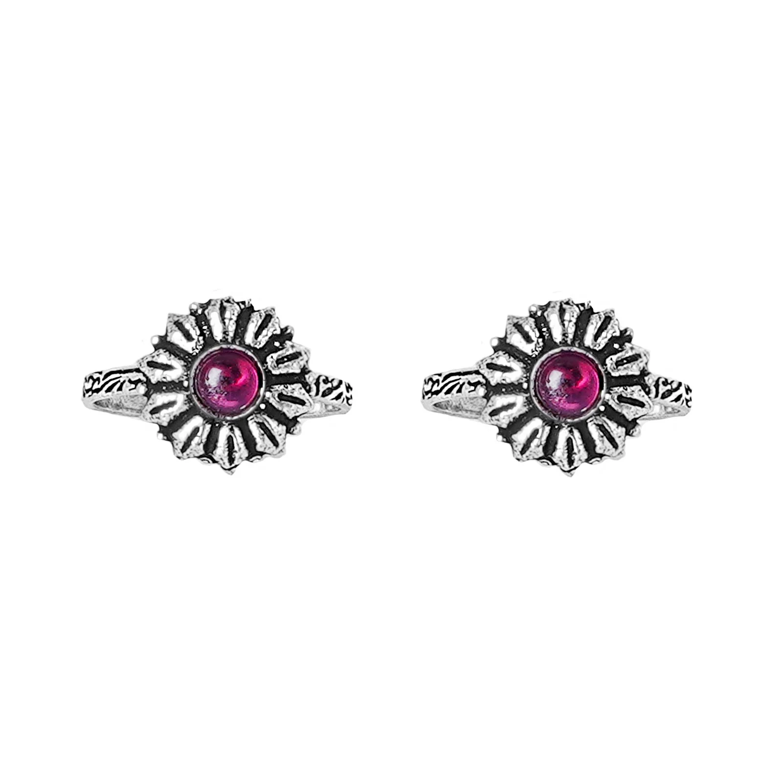 Teejh Siya Pink Stone Silver Oxidised Toe Rings - Image 3