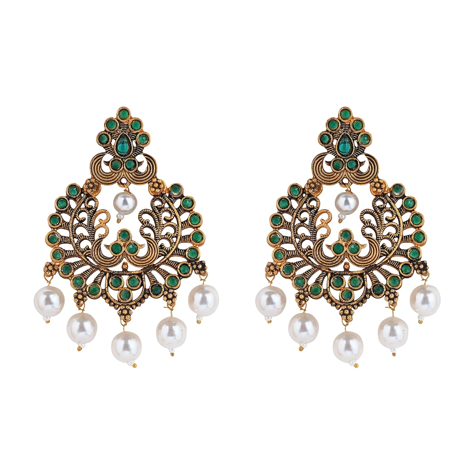 Teejh Siyaa Dark Green Gold Enamel Earrings - Image 3