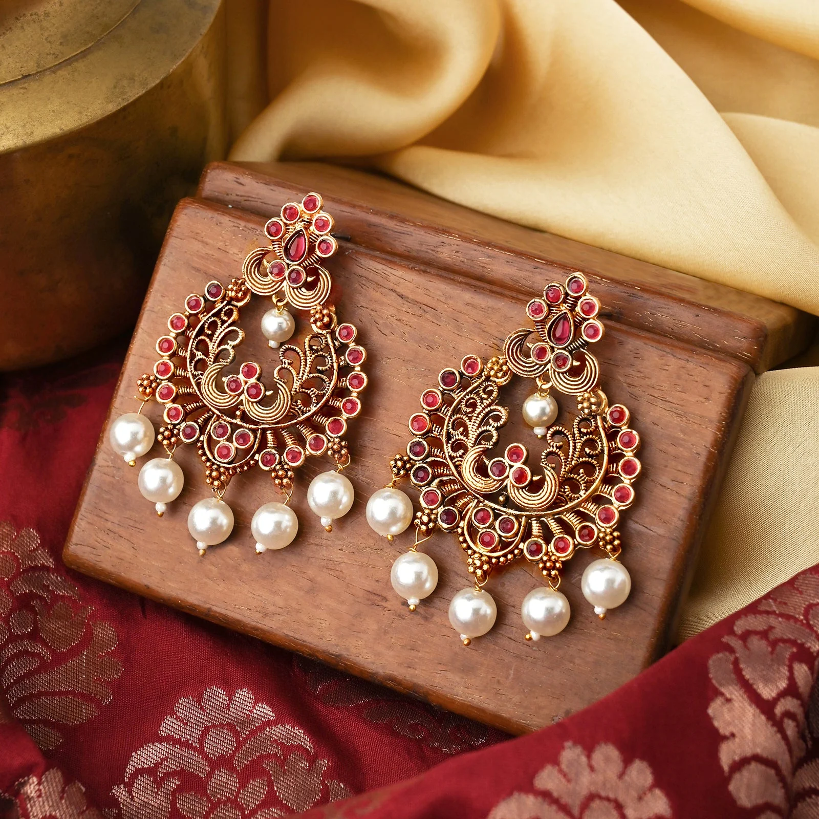 Teejh Siyaa Magenta Gold Enamel Earrings - Image 2