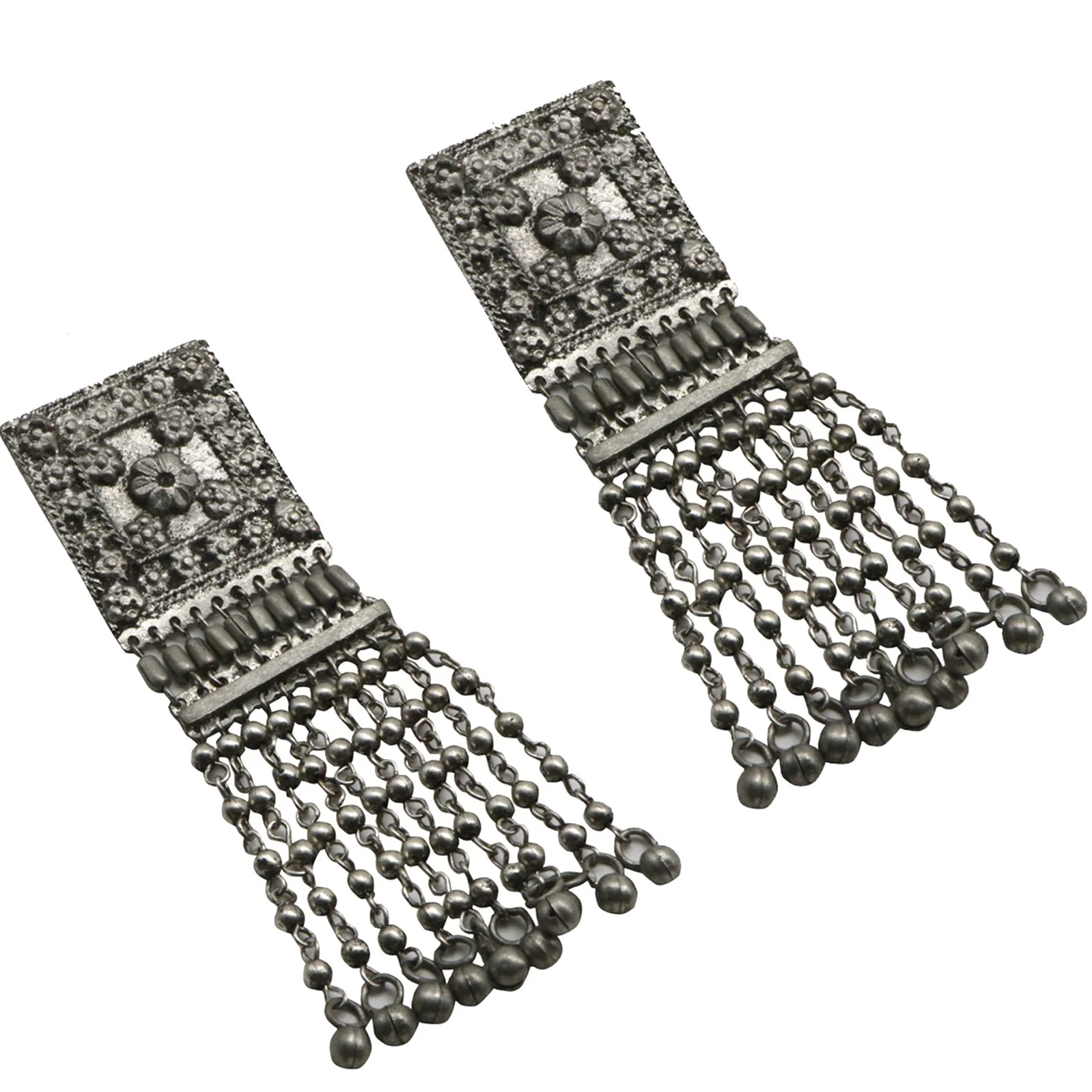 Sneha Square Motif Silver Ghungroo Oxidised Earrings - Image 3
