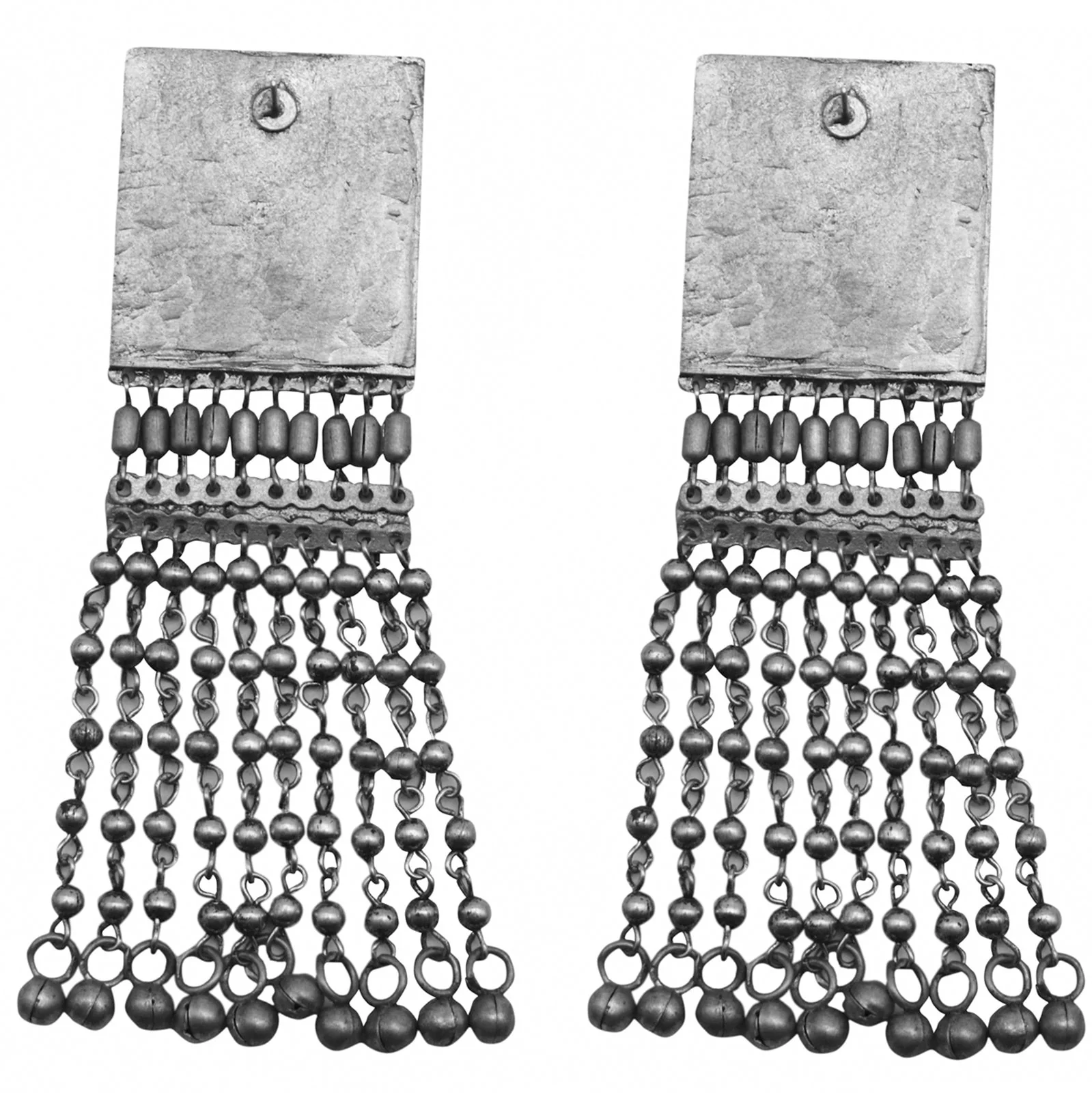 Sneha Square Motif Silver Ghungroo Oxidised Earrings - Image 5