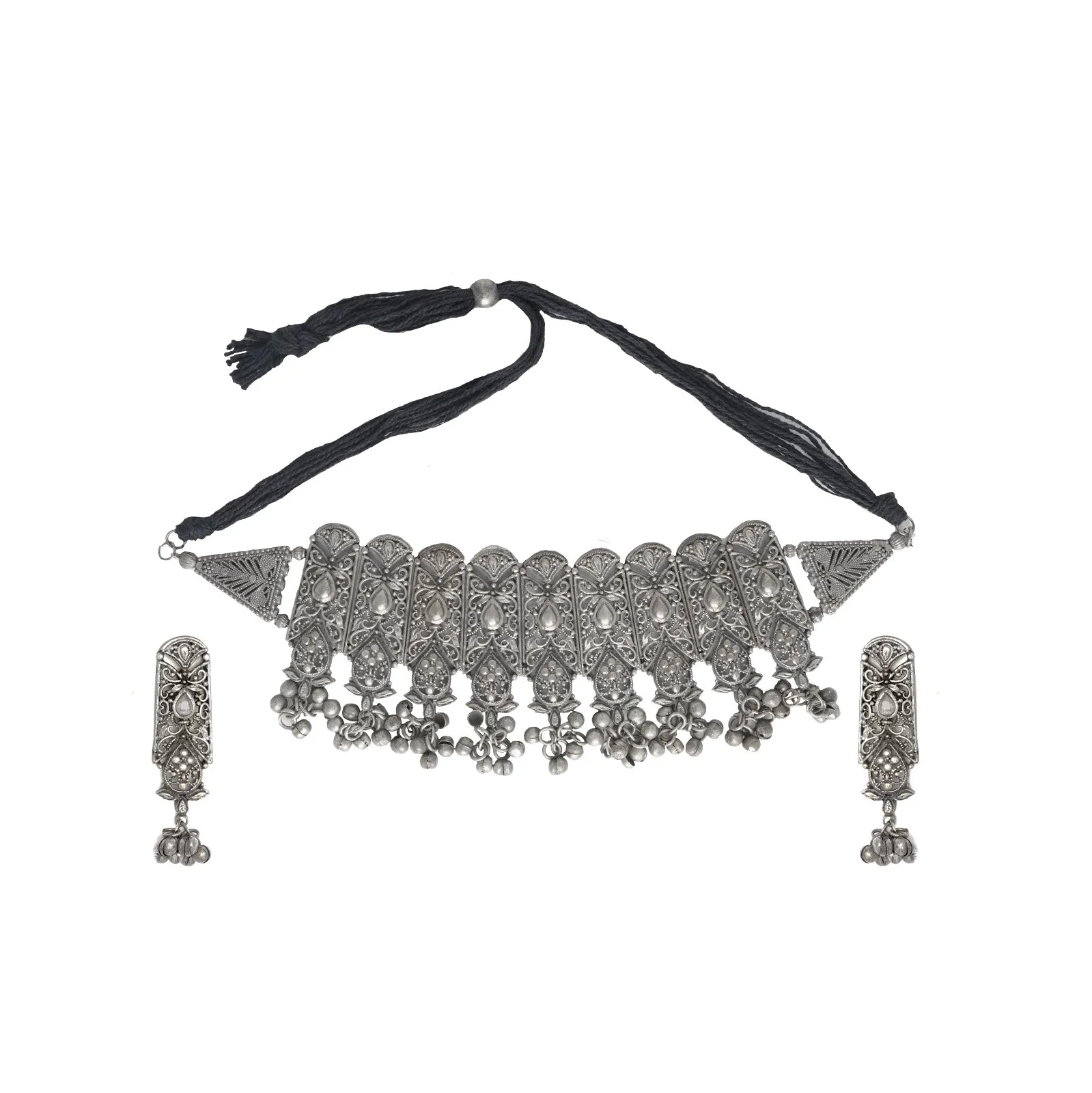 Teejh Spruha Silver Oxidised Choker Necklace - Image 3