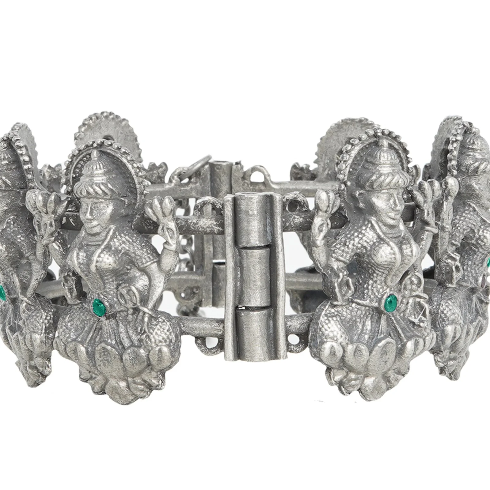Teejh Sudha Green Stone Silver Oxidised Bangle - Image 4