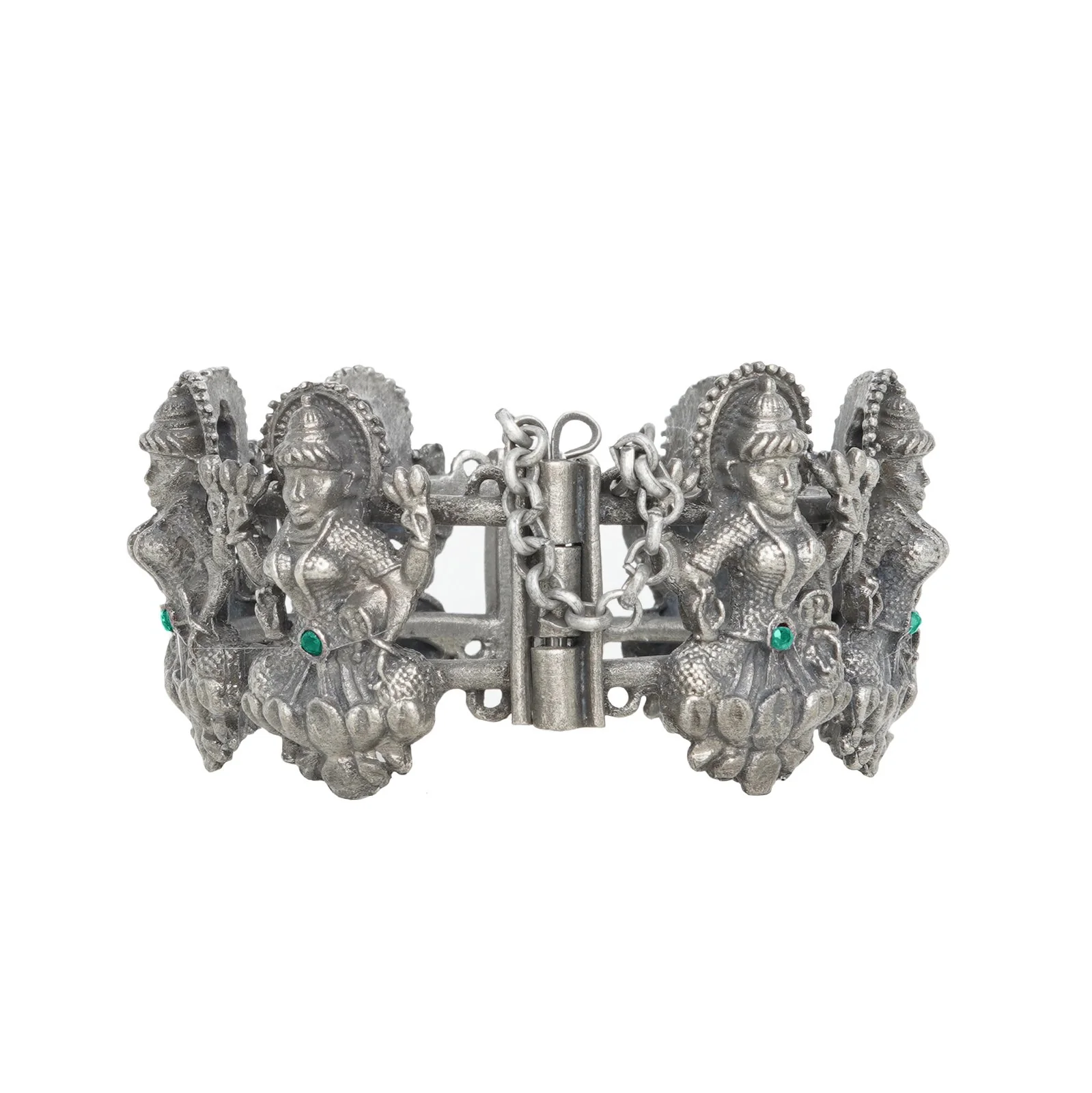 Teejh Sudha Green Stone Silver Oxidised Bangle - Image 6