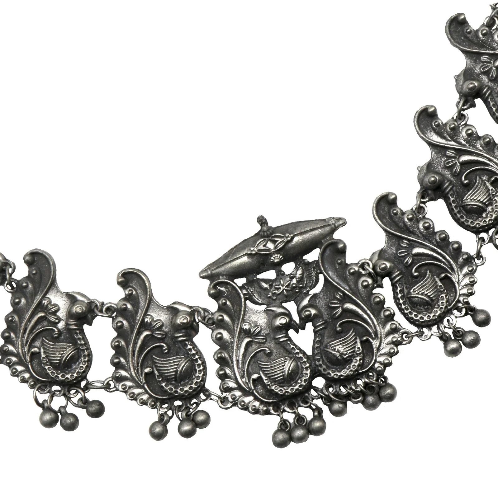 Suhani Peacock Silver Oxidised Necklace Set - Image 3