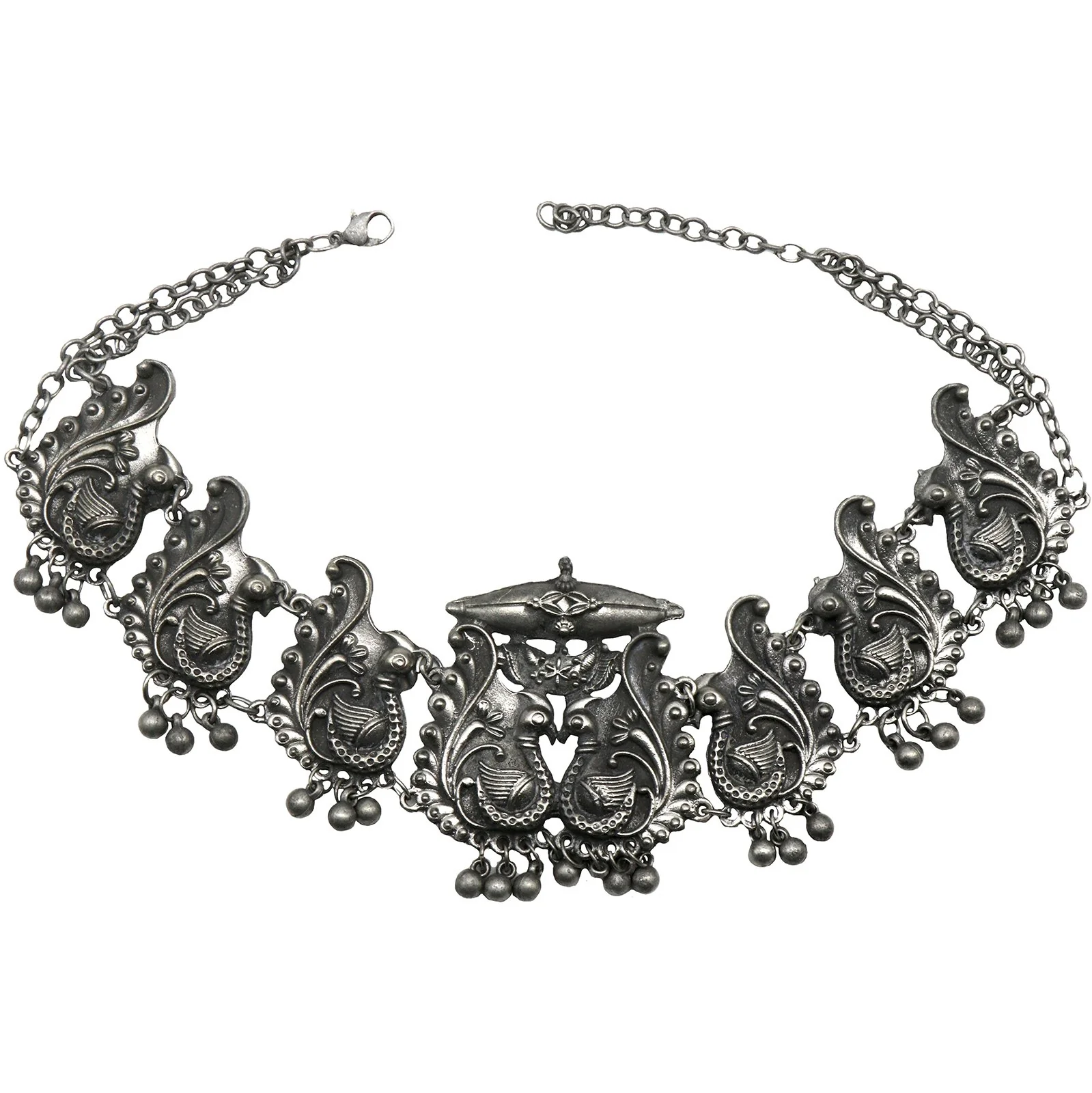 Suhani Peacock Silver Oxidised Necklace Set - Image 4