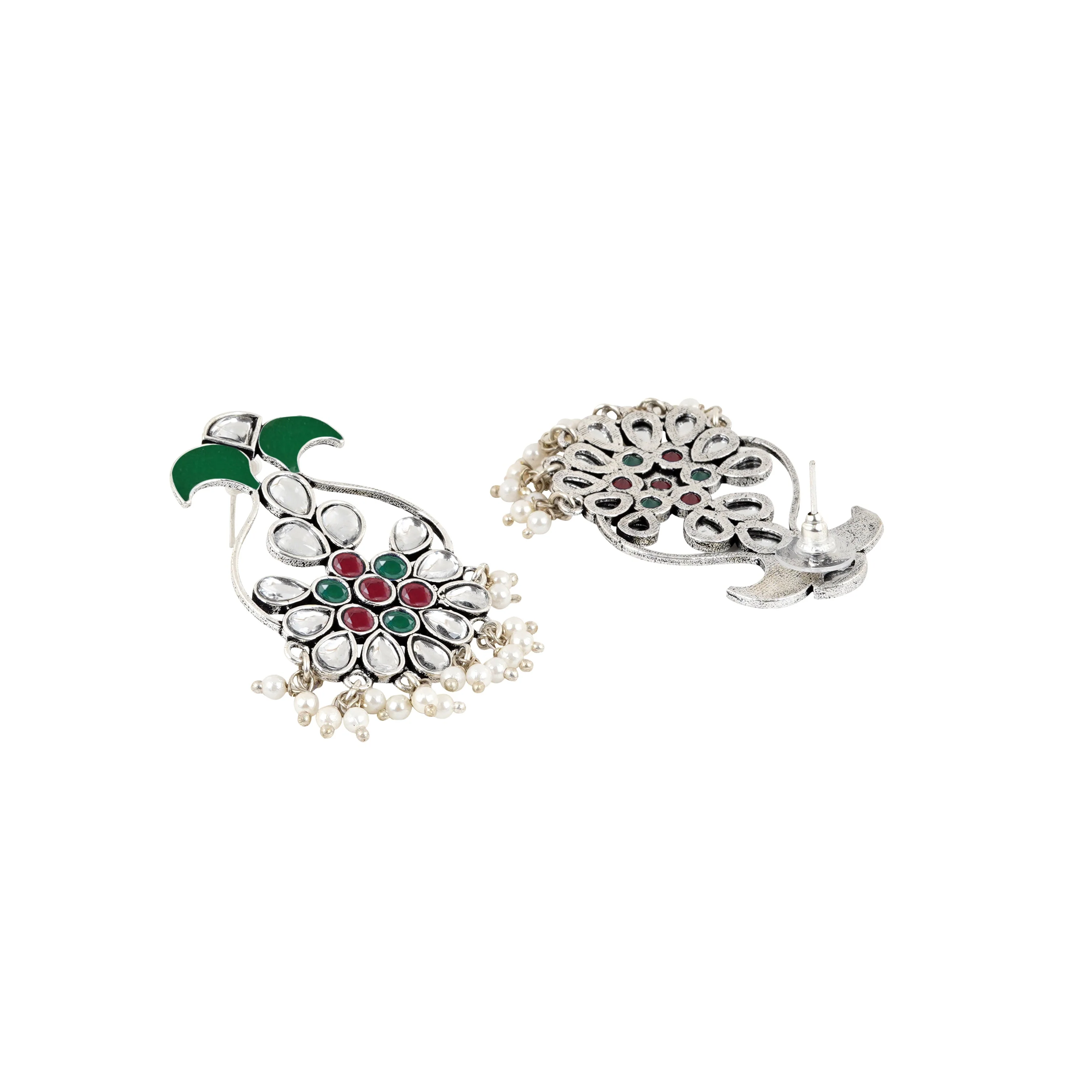 Teejh Sunehri Green Red Silver Oxidised Earring - Image 3
