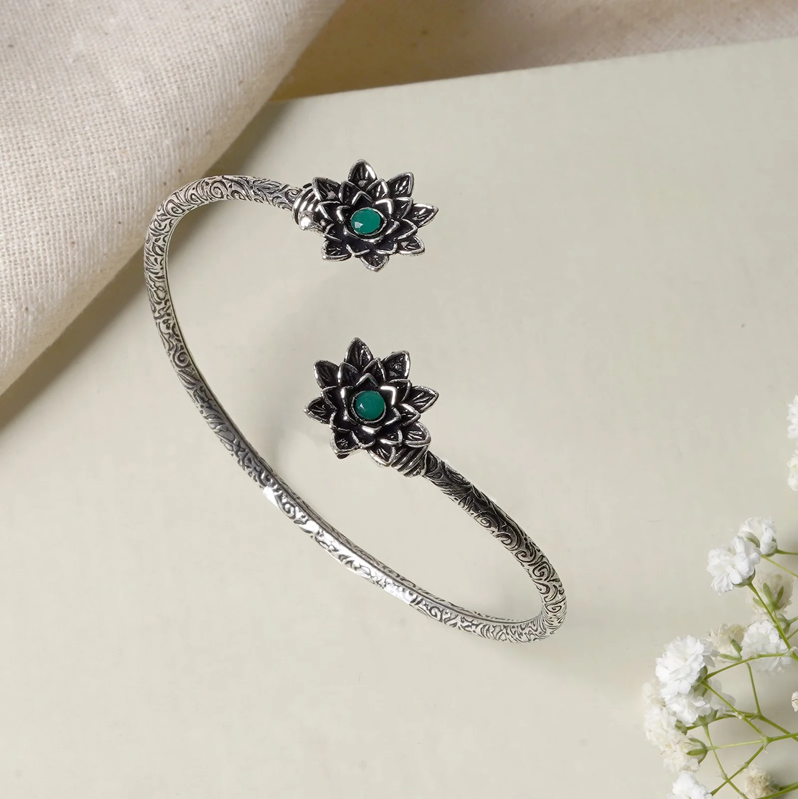 Teejh Sunita Silver Oxidised Floral Bracelet - Image 2