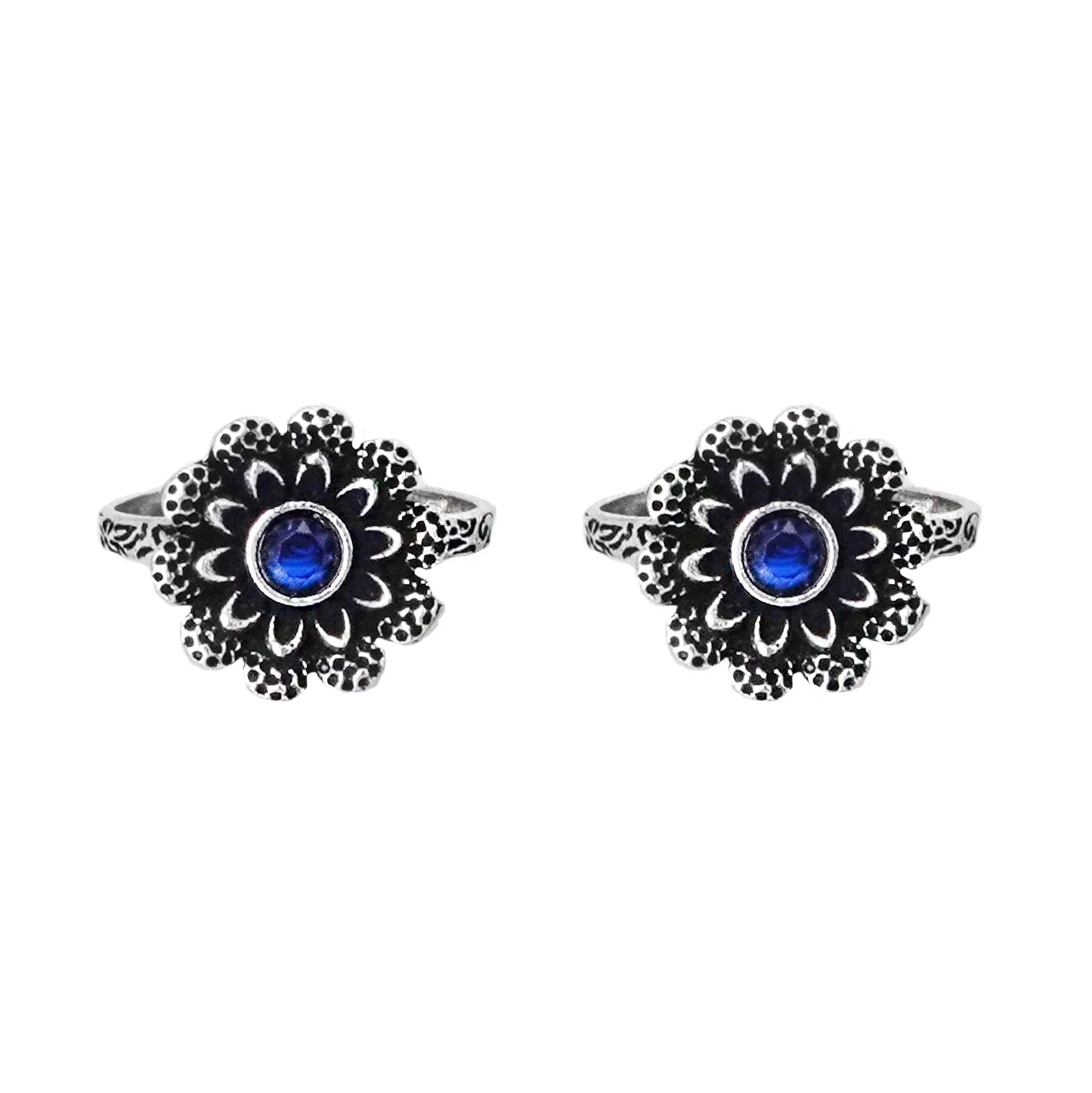 Teejh Tishya Dark Blue Stone Silver Oxidised Toe Rings - Image 3