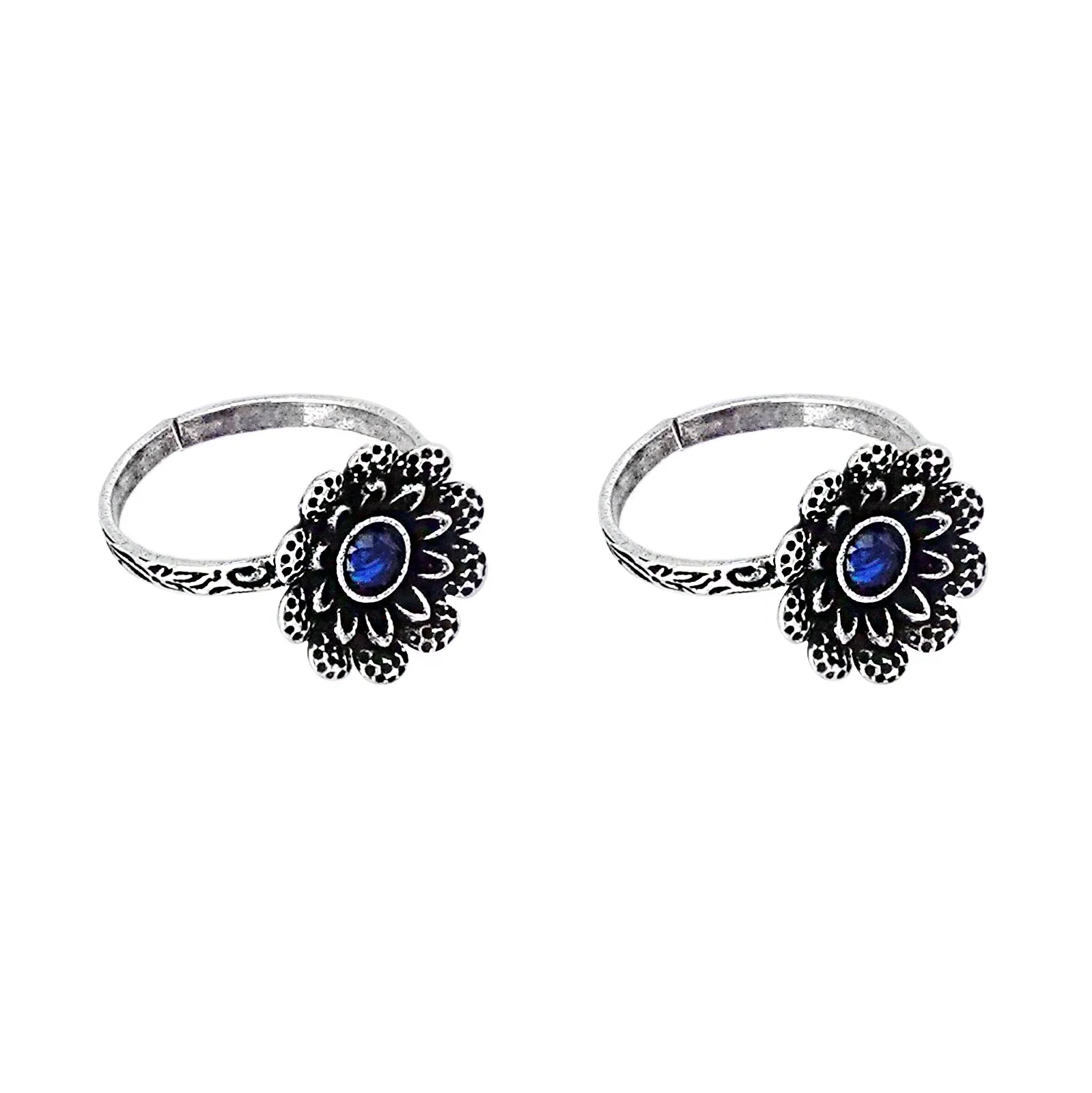 Teejh Tishya Dark Blue Stone Silver Oxidised Toe Rings - Image 5