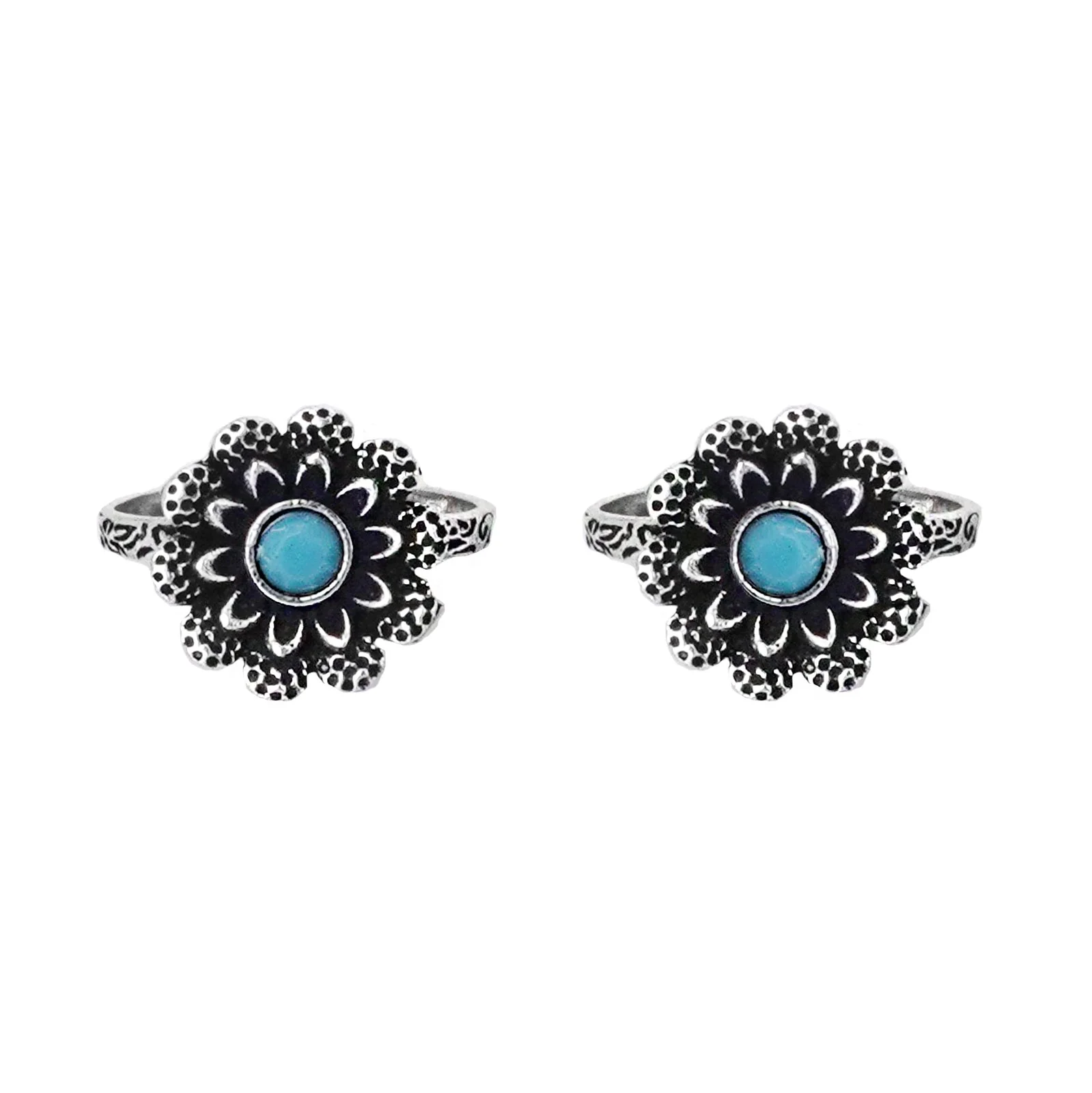 Teejh Tishya Light Blue Stone Silver Oxidised Toe Rings - Image 3
