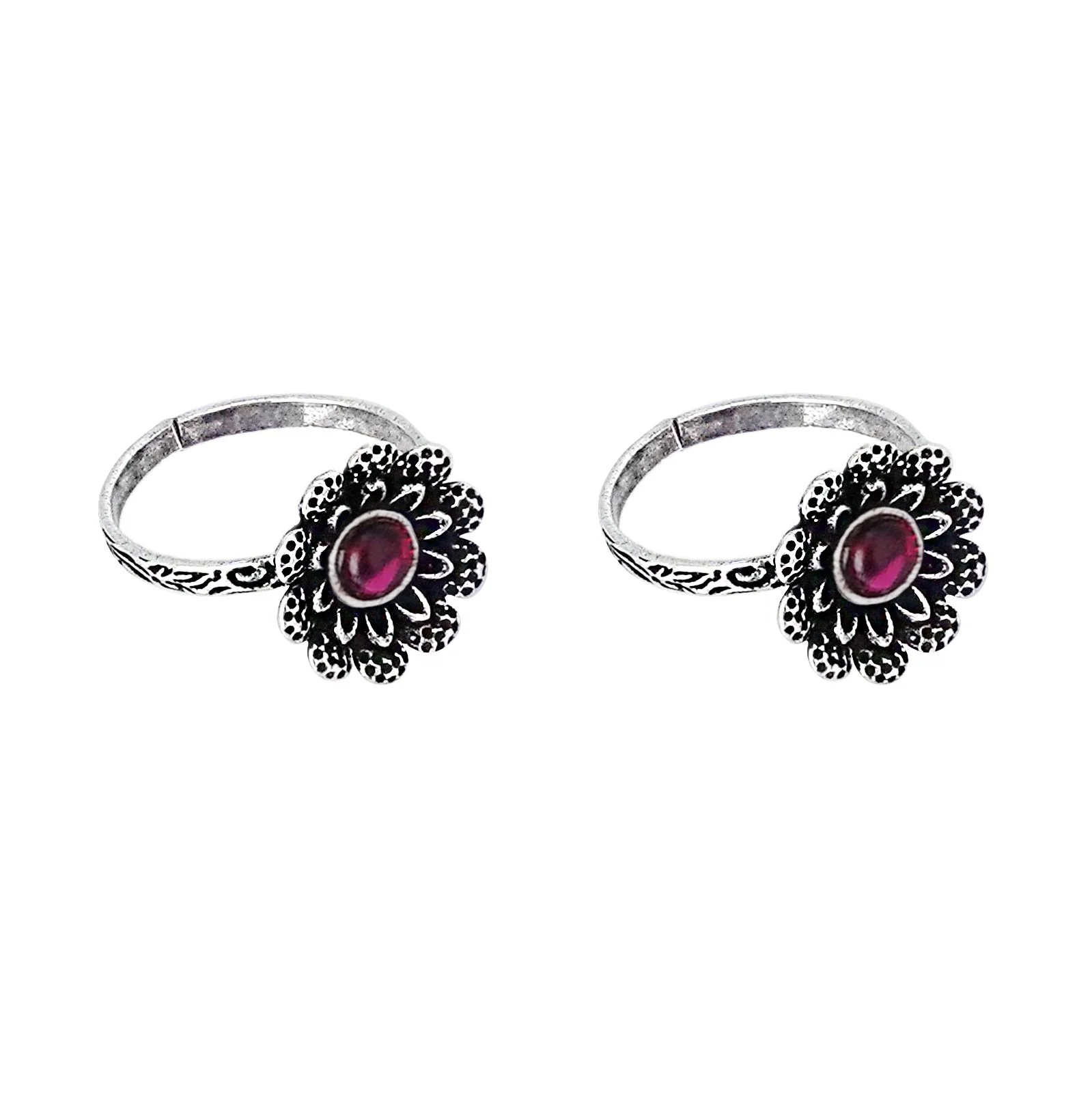 Teejh Tishya Pink Stone Silver Oxidised Toe Rings - Image 5