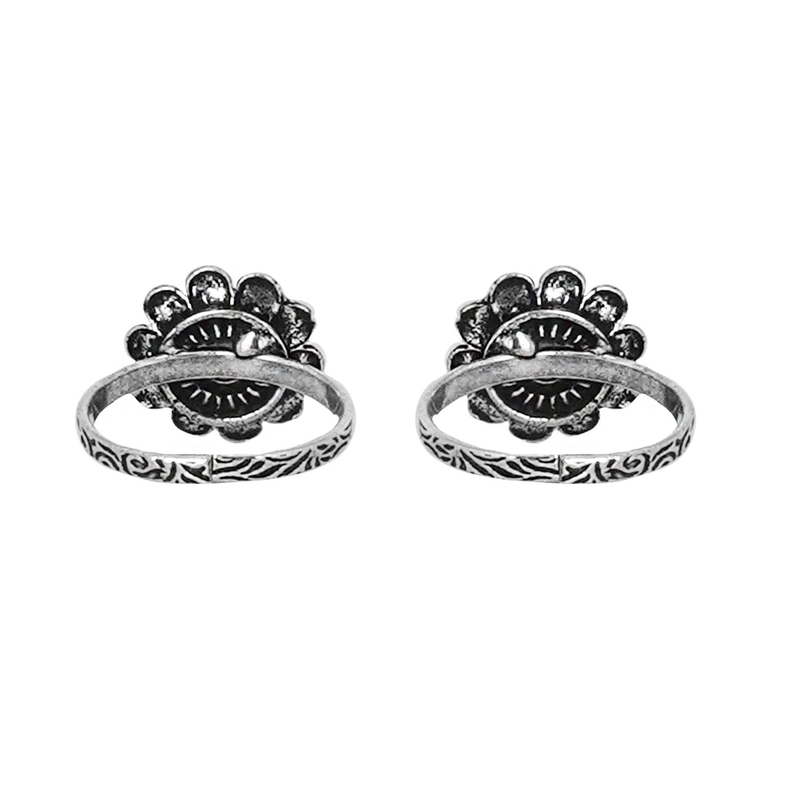 Teejh Tishya Pink Stone Silver Oxidised Toe Rings - Image 6