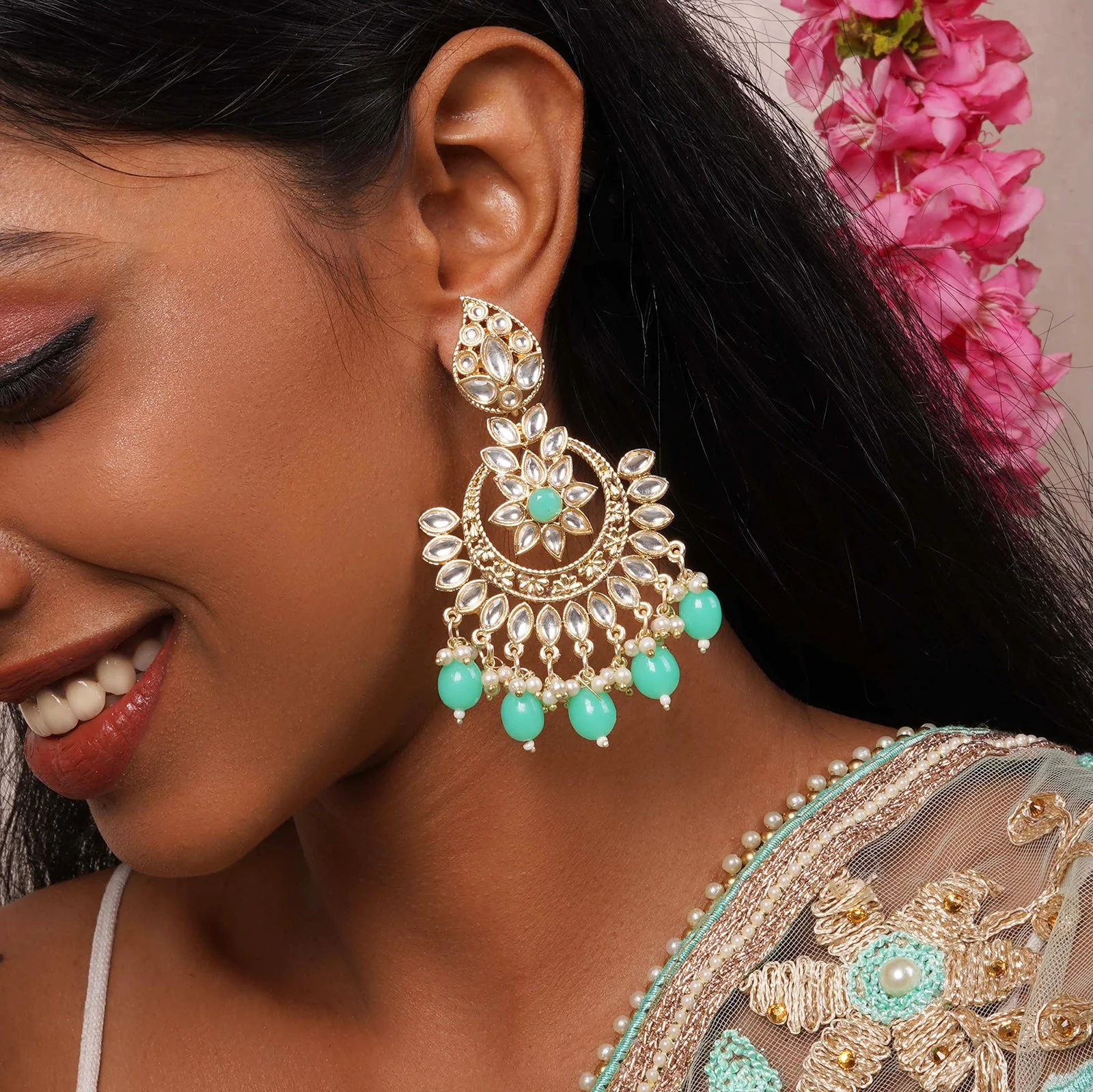 Teejh Trishika Mint Green Gold Enamel Earrings - Image 2