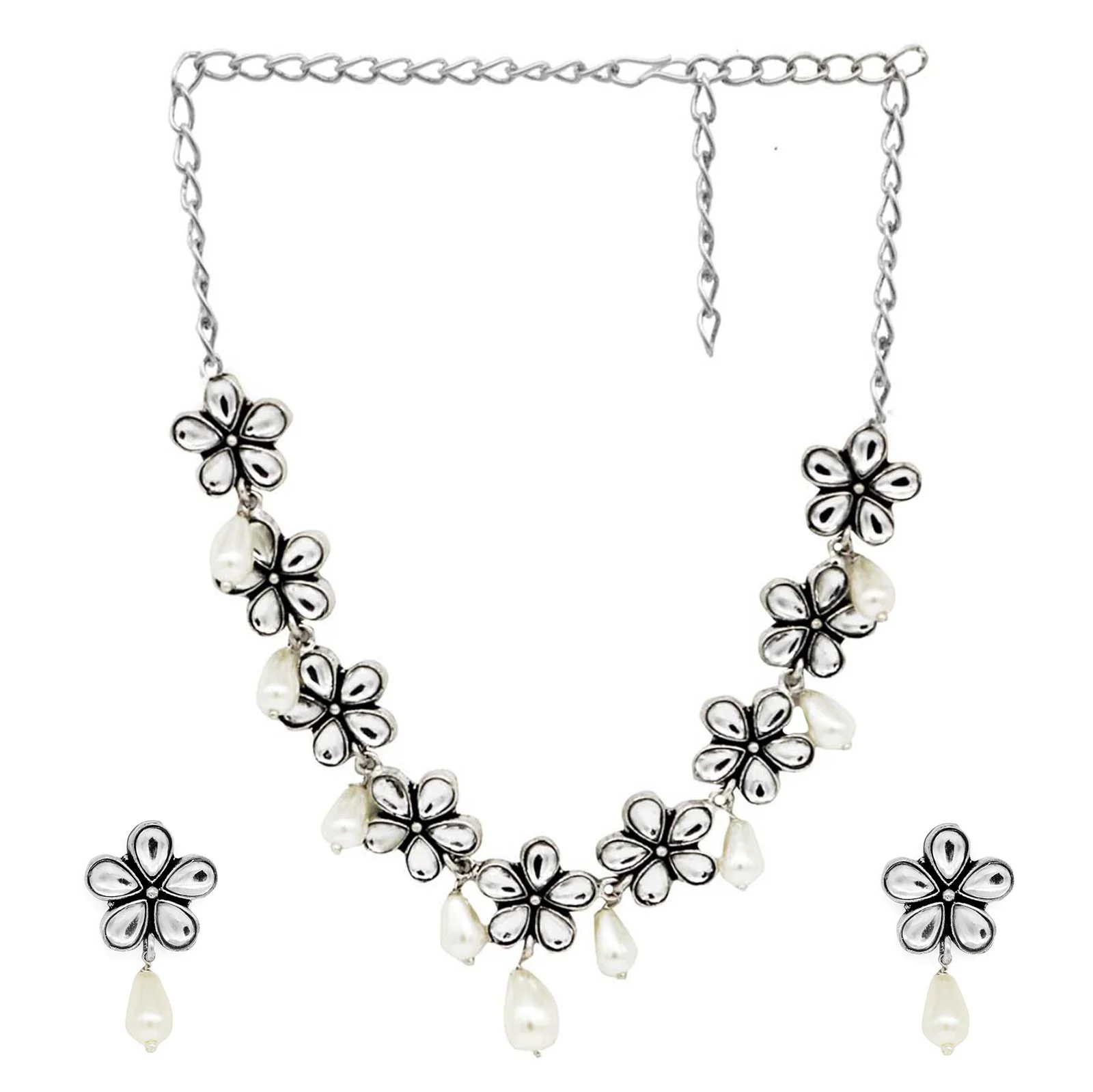 Teejh Unnati Silver Oxidised Polki Necklace Set - Image 2