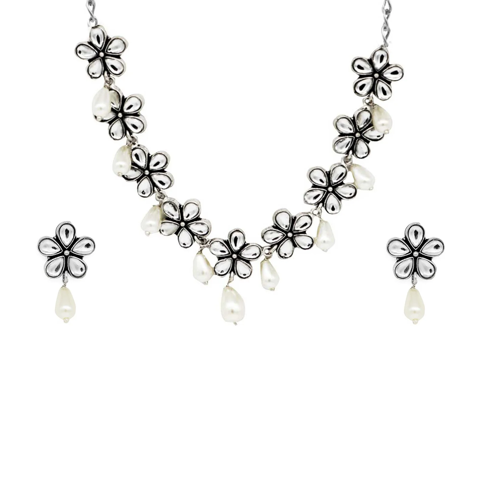 Teejh Unnati Silver Oxidised Polki Necklace Set - Image 3