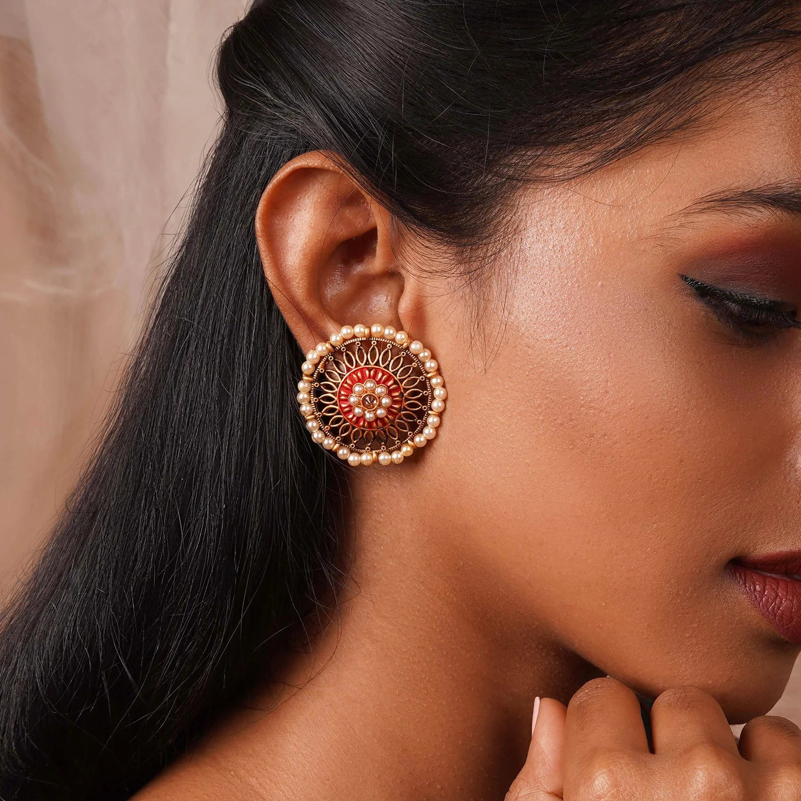Teejh Vaani Red Gold Enamel Stud - Image 2