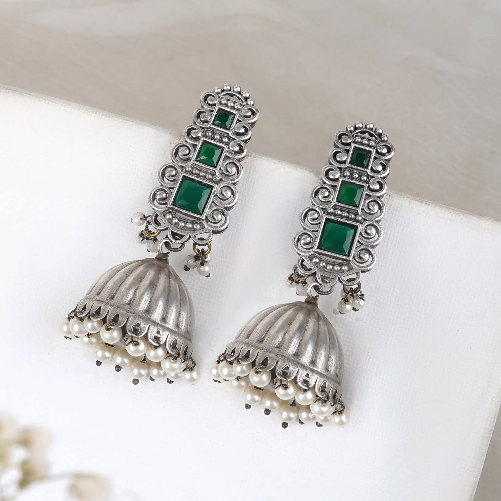 Teejh Vaanya Green Silver Oxidised Earring - Image 2