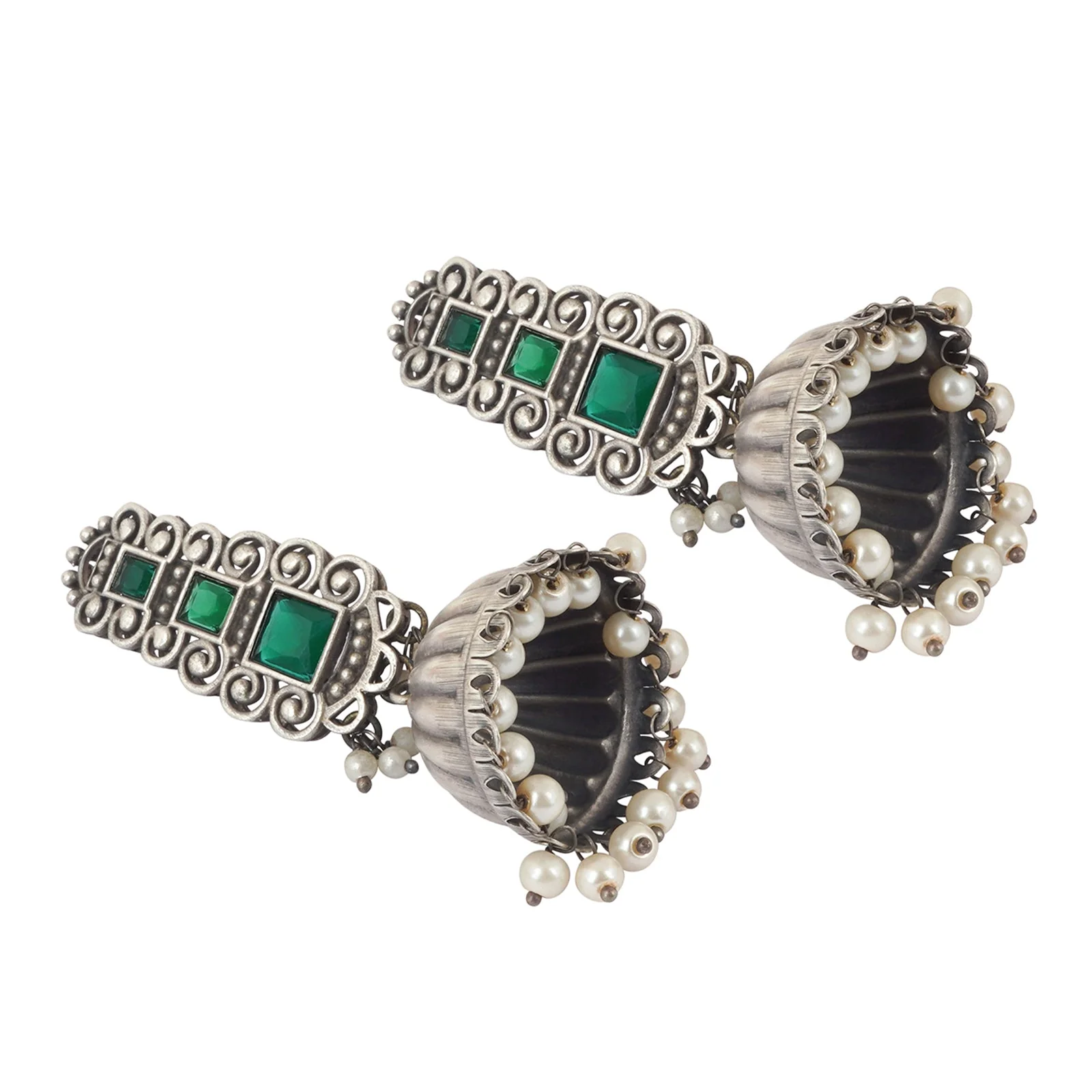 Teejh Vaanya Green Silver Oxidised Earring - Image 3