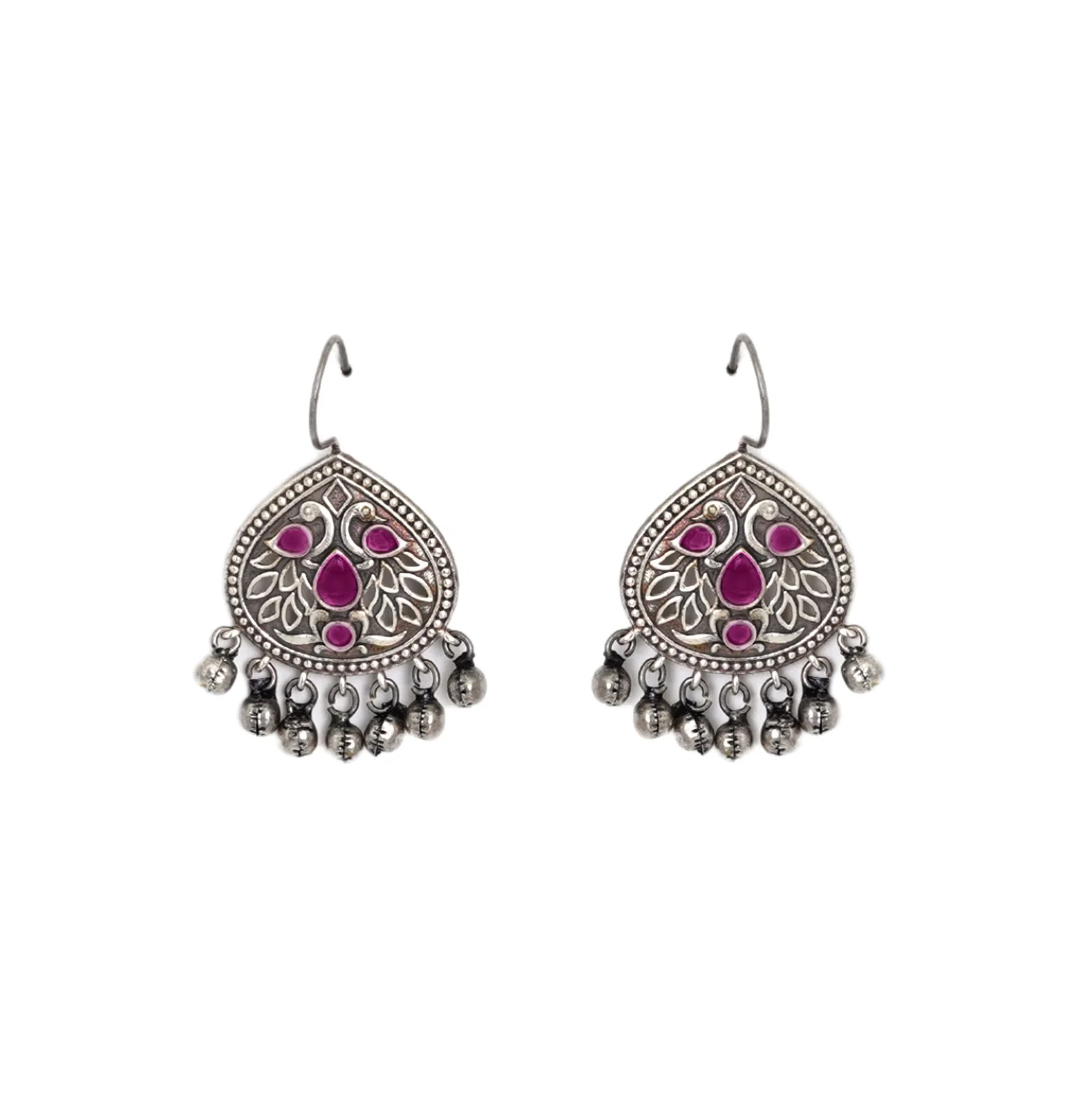Teejh Vanya Silver Oxidised Red Earrings - Image 3