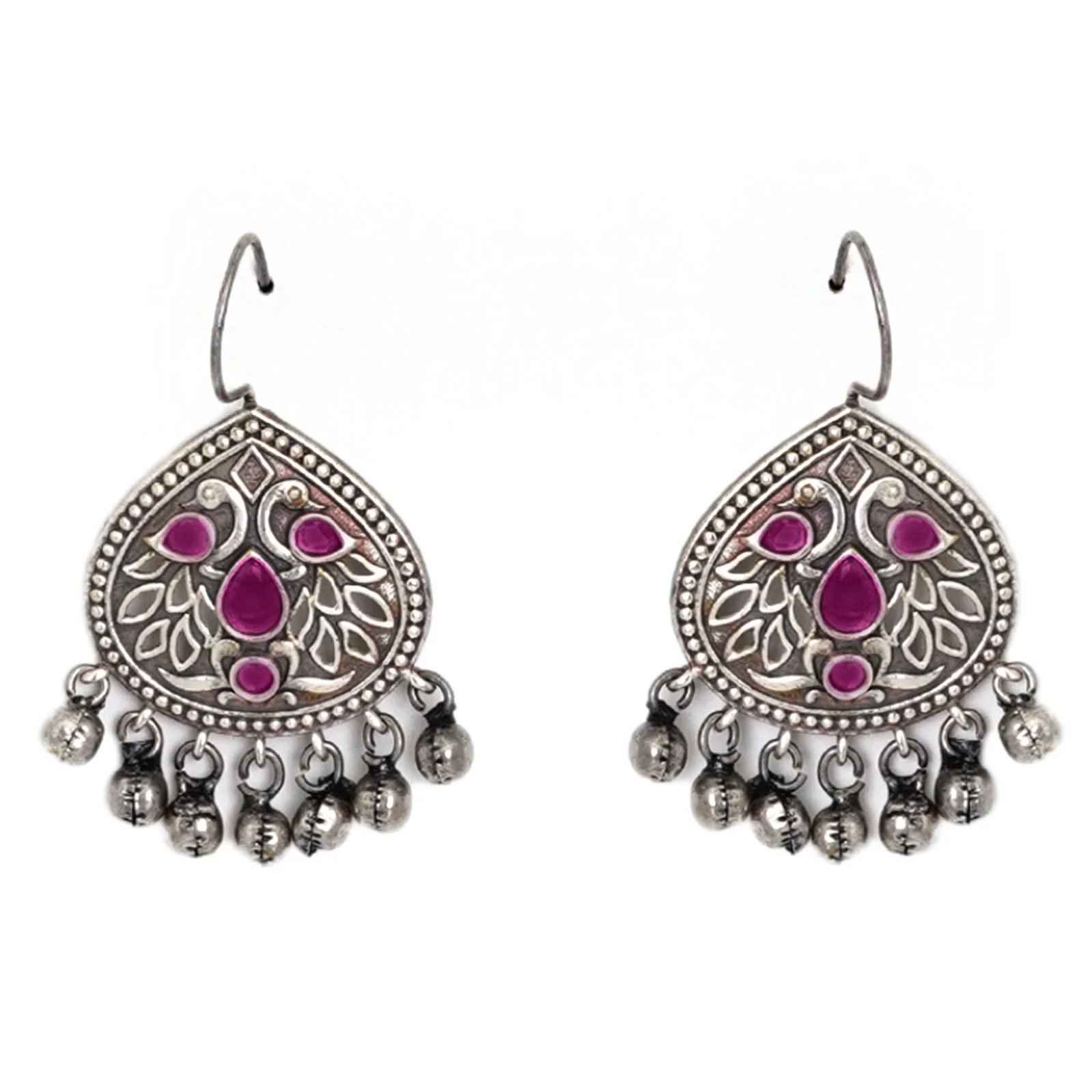 Teejh Vanya Silver Oxidised Red Earrings - Image 4