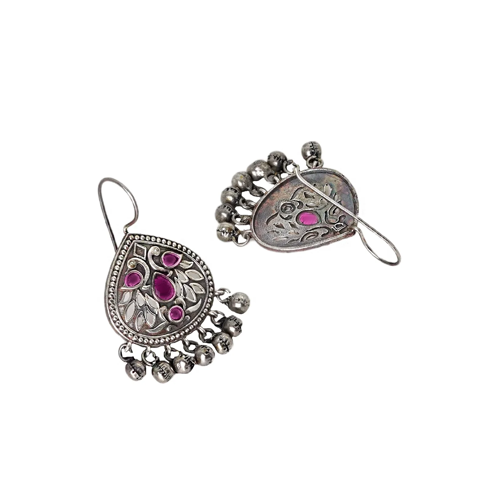 Teejh Vanya Silver Oxidised Red Earrings - Image 5