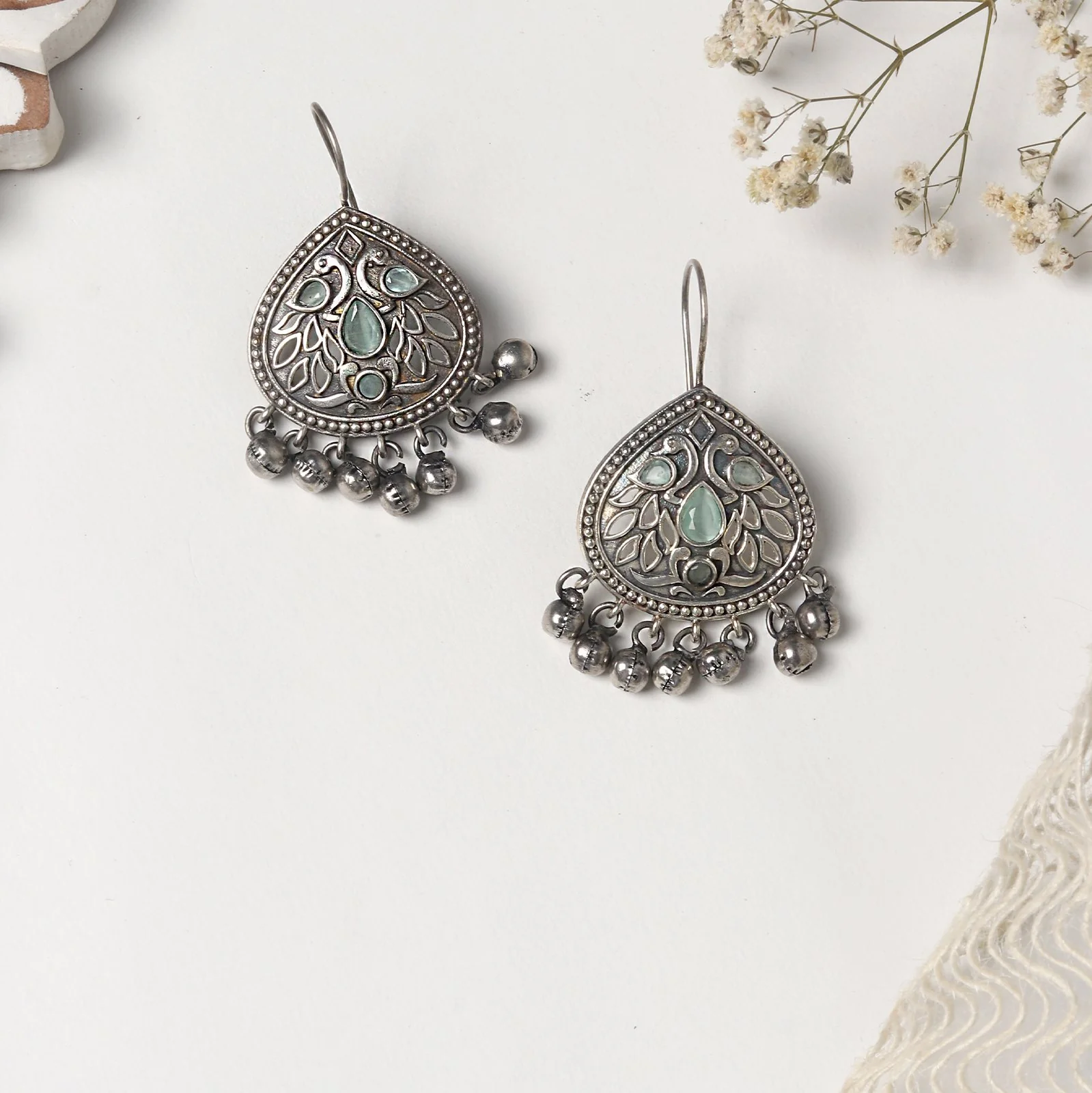 Teejh Vanya Silver Oxidised Turquoise  Earrings - Image 2