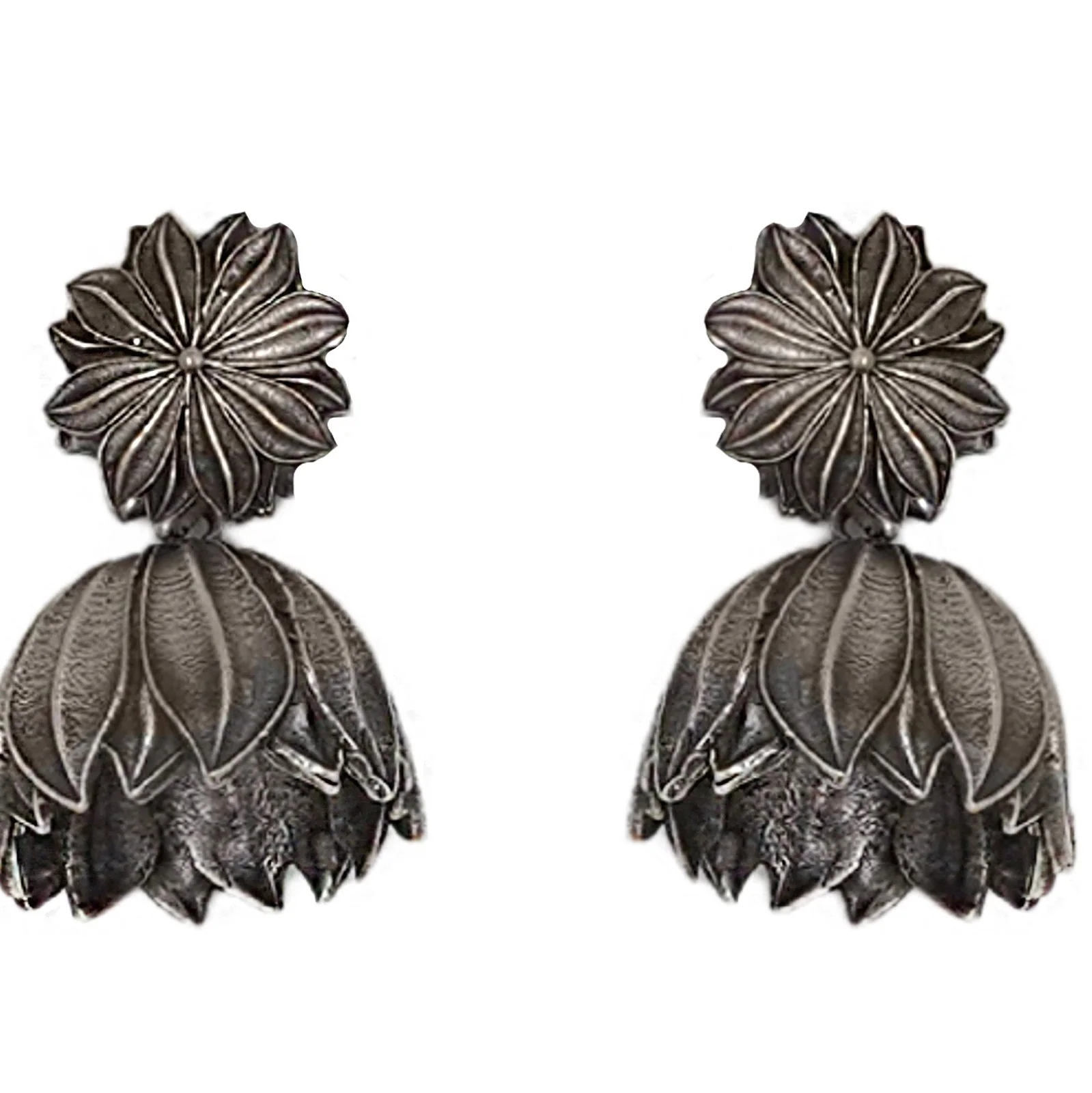 Teejh Vasana Silver Oxidised Floral Earrings - Image 3