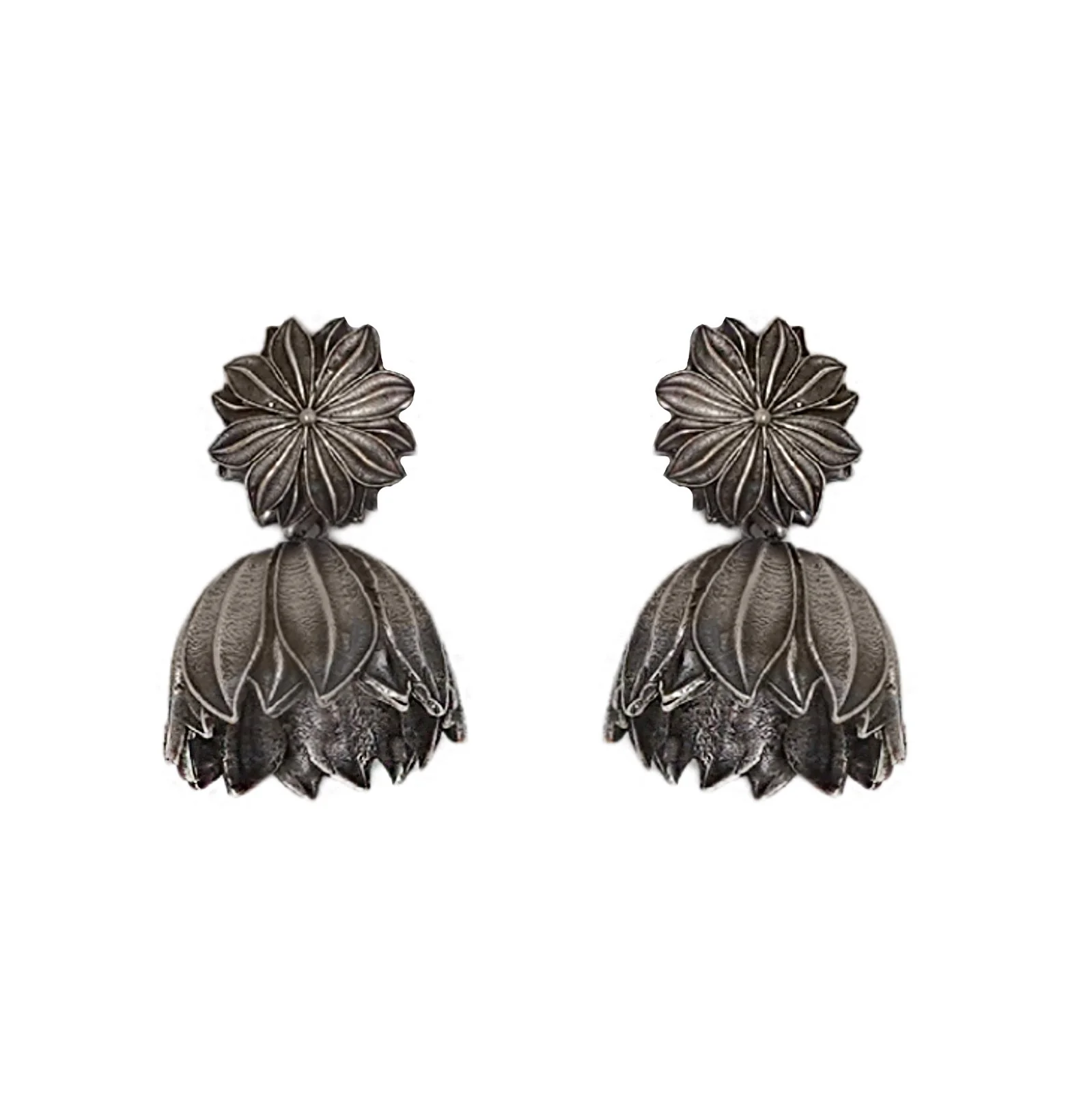 Teejh Vasana Silver Oxidised Floral Earrings - Image 4