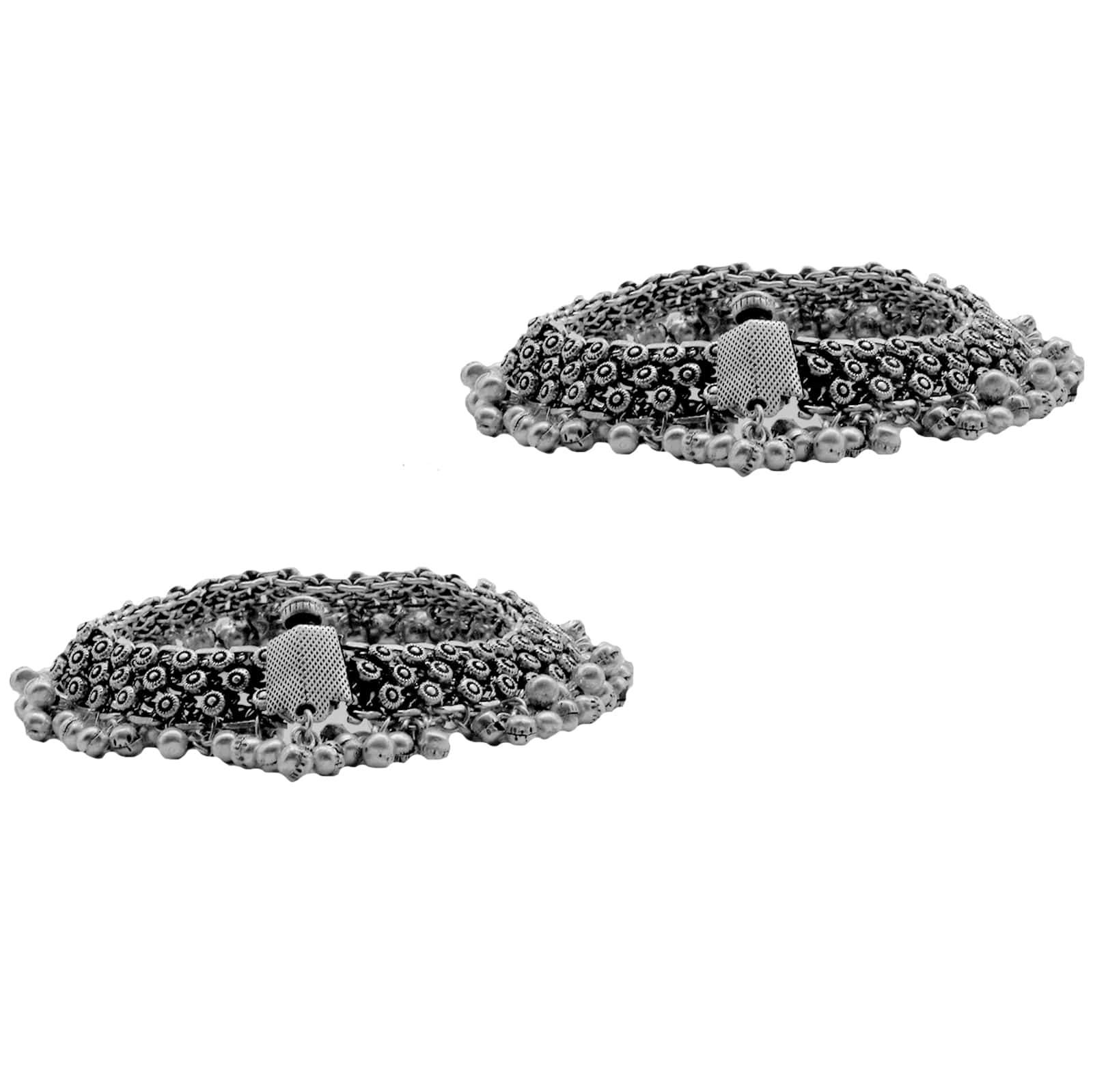 Veena Rawa Silver Oxidized Ghungroo Anklets - Image 4