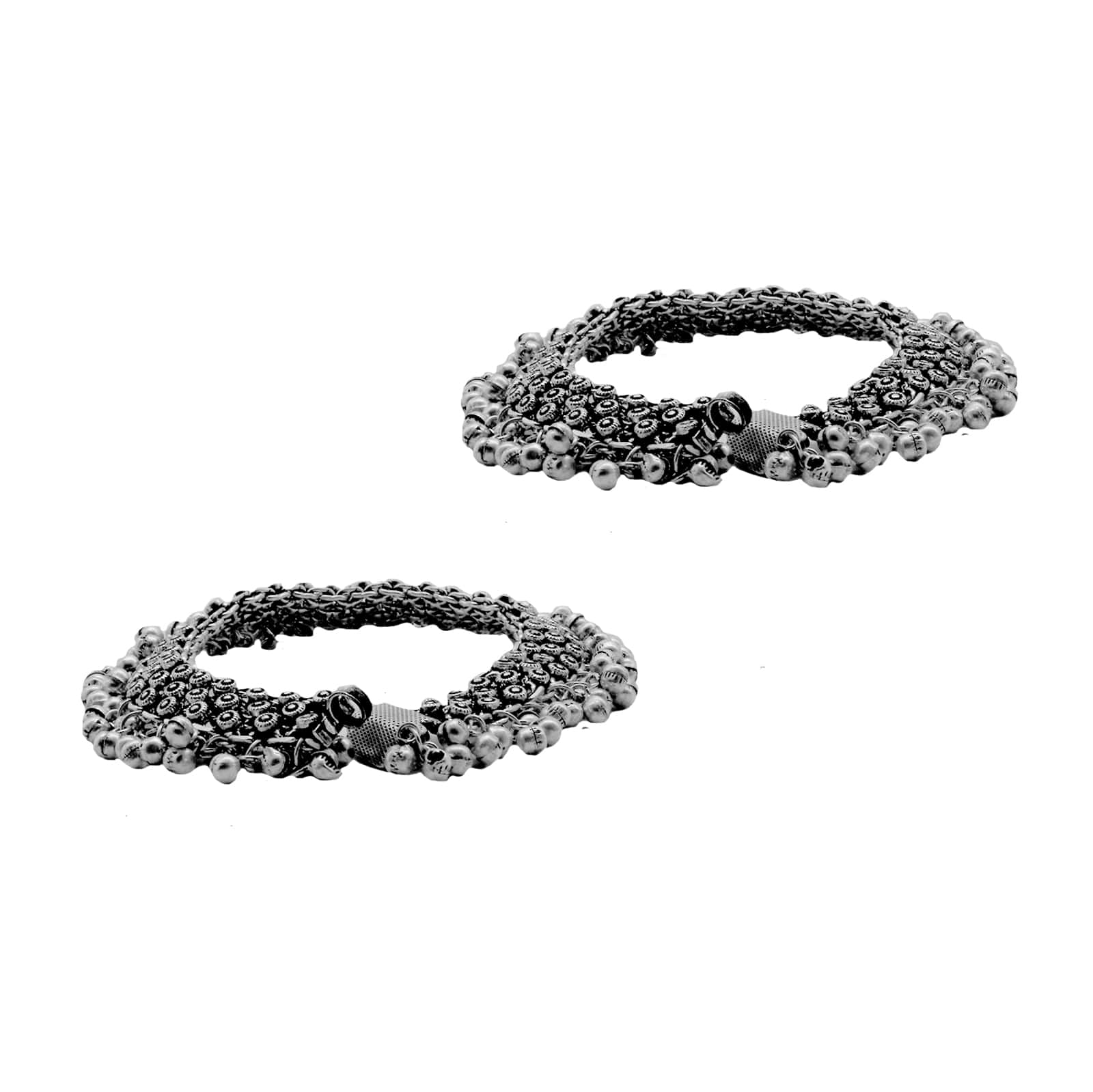 Veena Rawa Silver Oxidized Ghungroo Anklets - Image 5