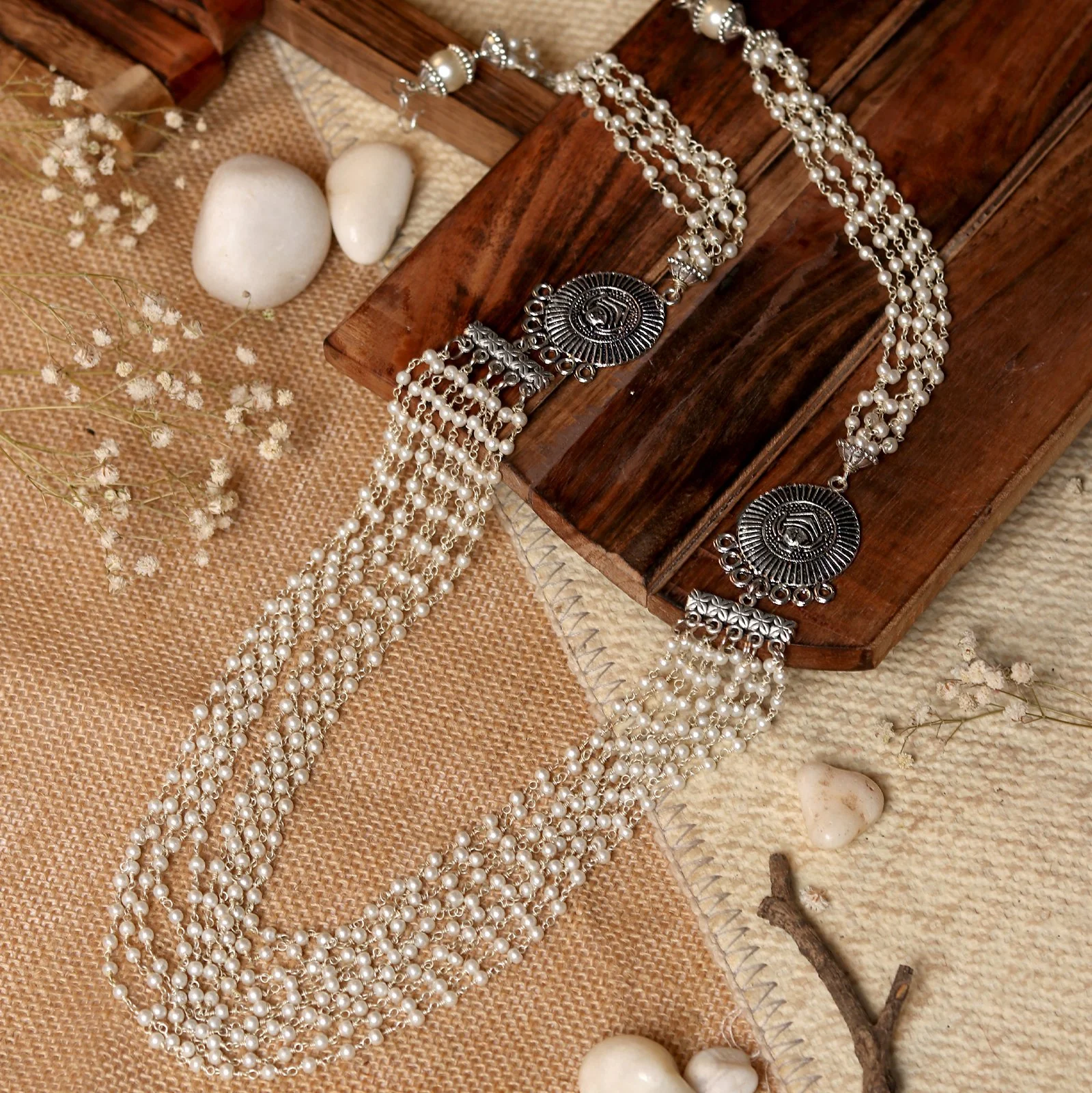 Teejh Vibhuti Pearl Layered Silver Oxidised Necklace - Image 2