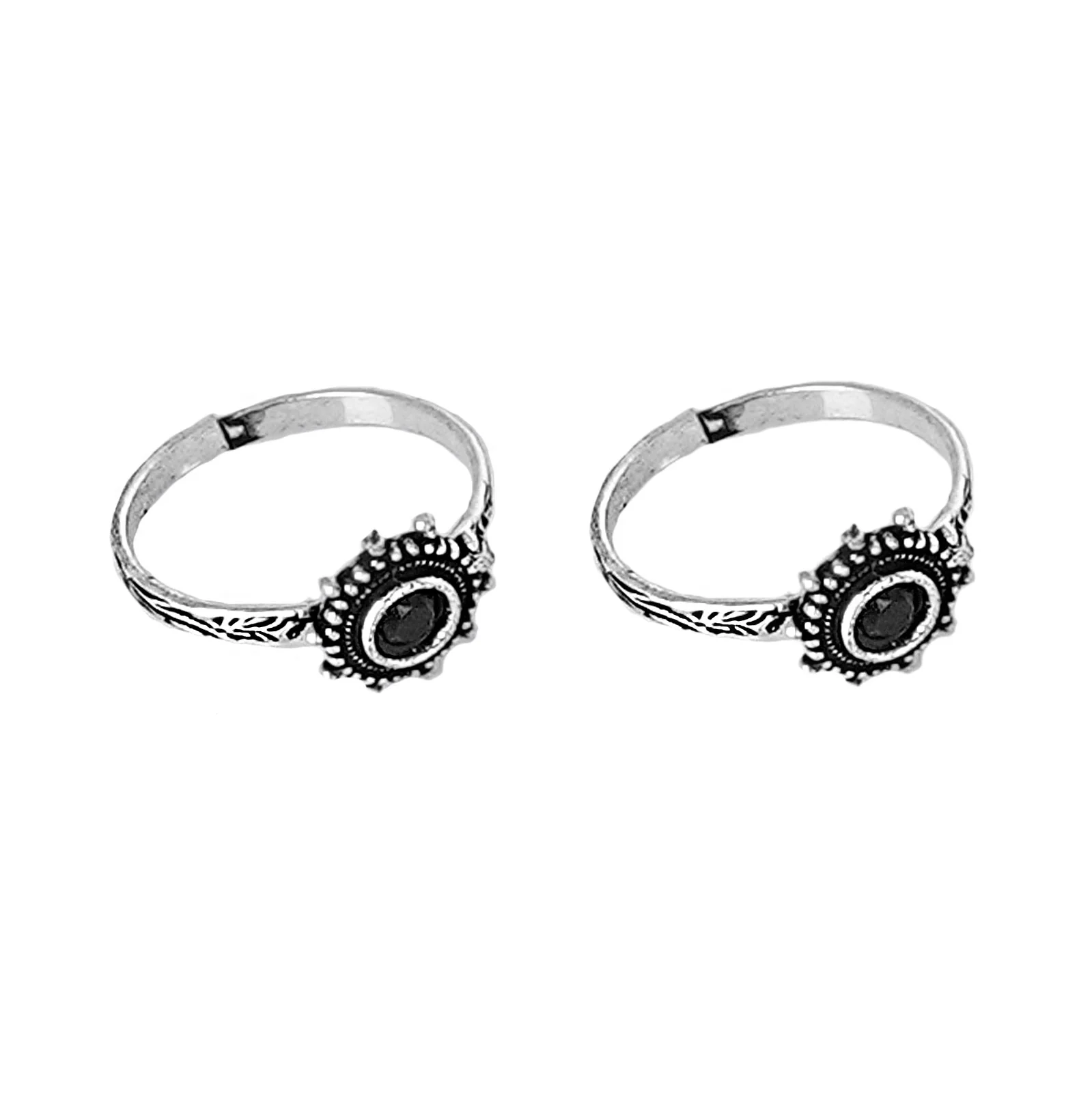 Teejh Vihana Black Stone Silver Oxidised Toe Rings - Image 5