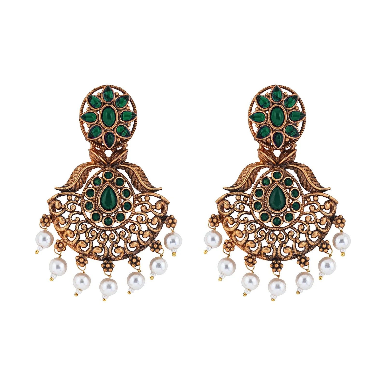 Teejh Vikasini Dark Green Gold Enamel Earrings - Image 3