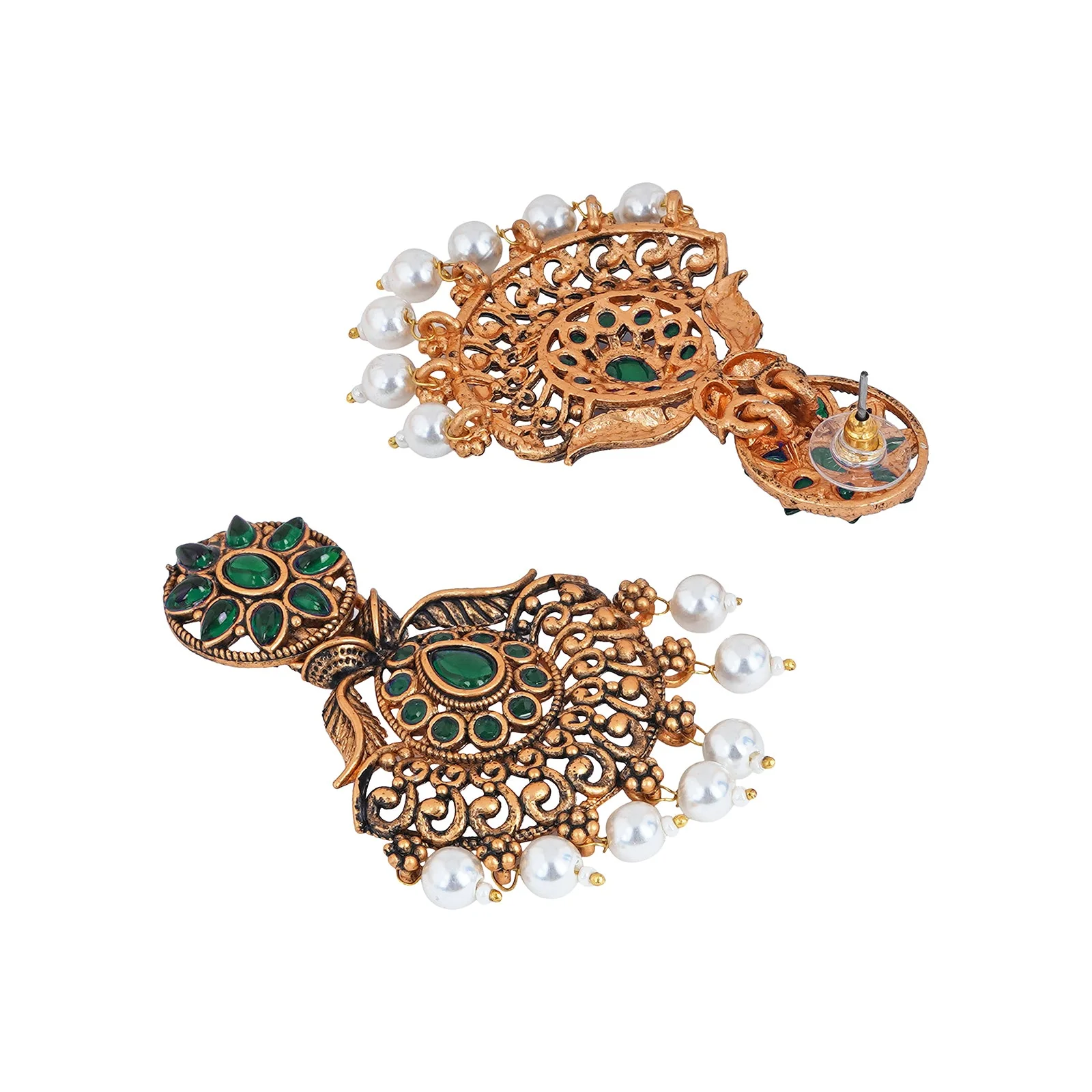 Teejh Vikasini Dark Green Gold Enamel Earrings - Image 4