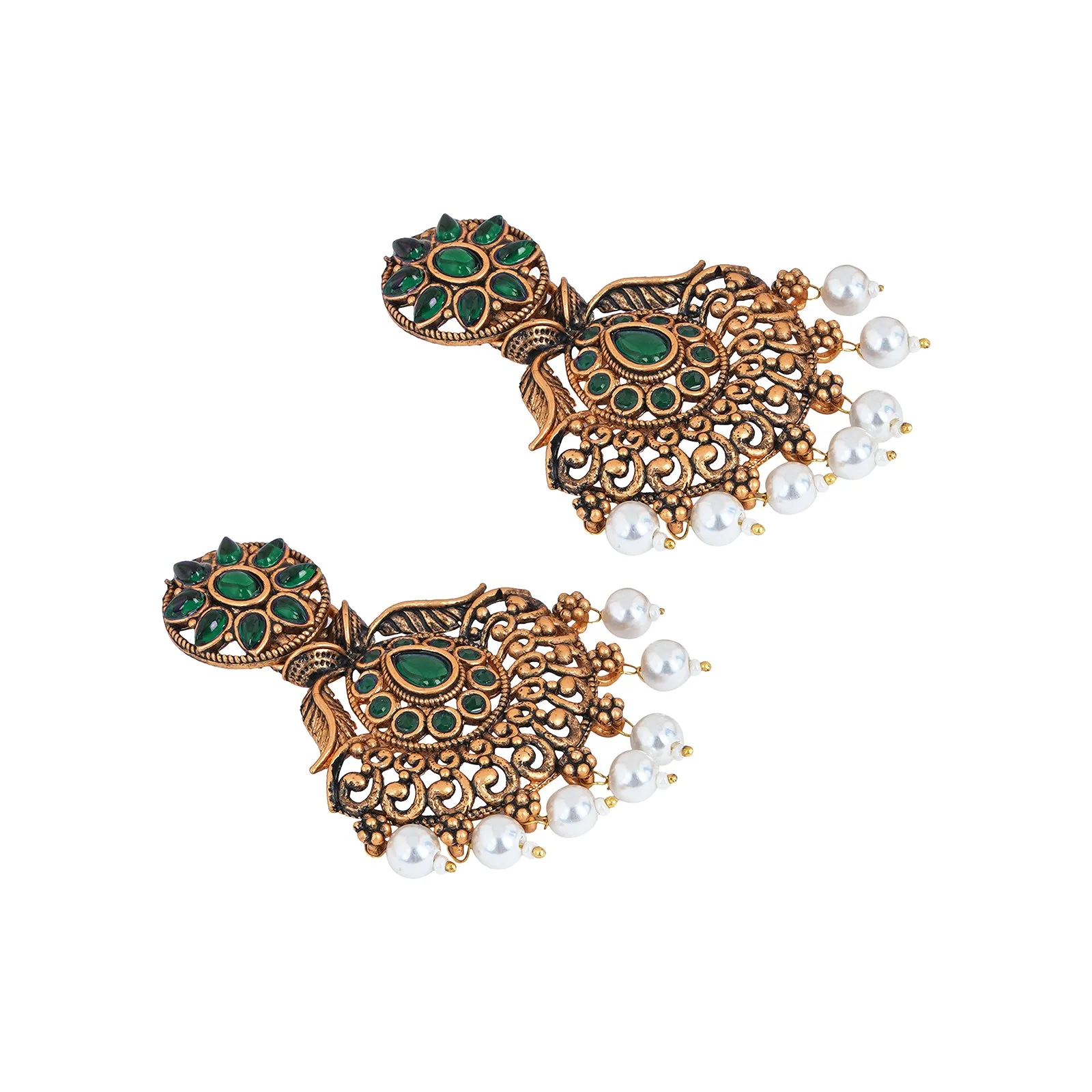 Teejh Vikasini Dark Green Gold Enamel Earrings - Image 5