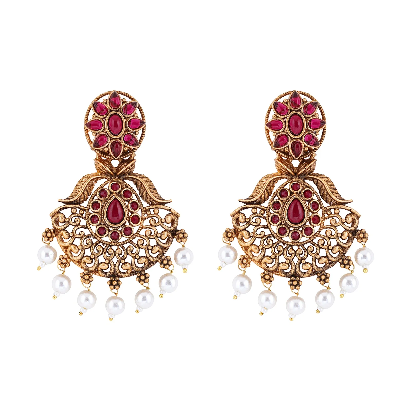 Teejh Vikasini Magenta Gold Enamel Earrings - Image 3