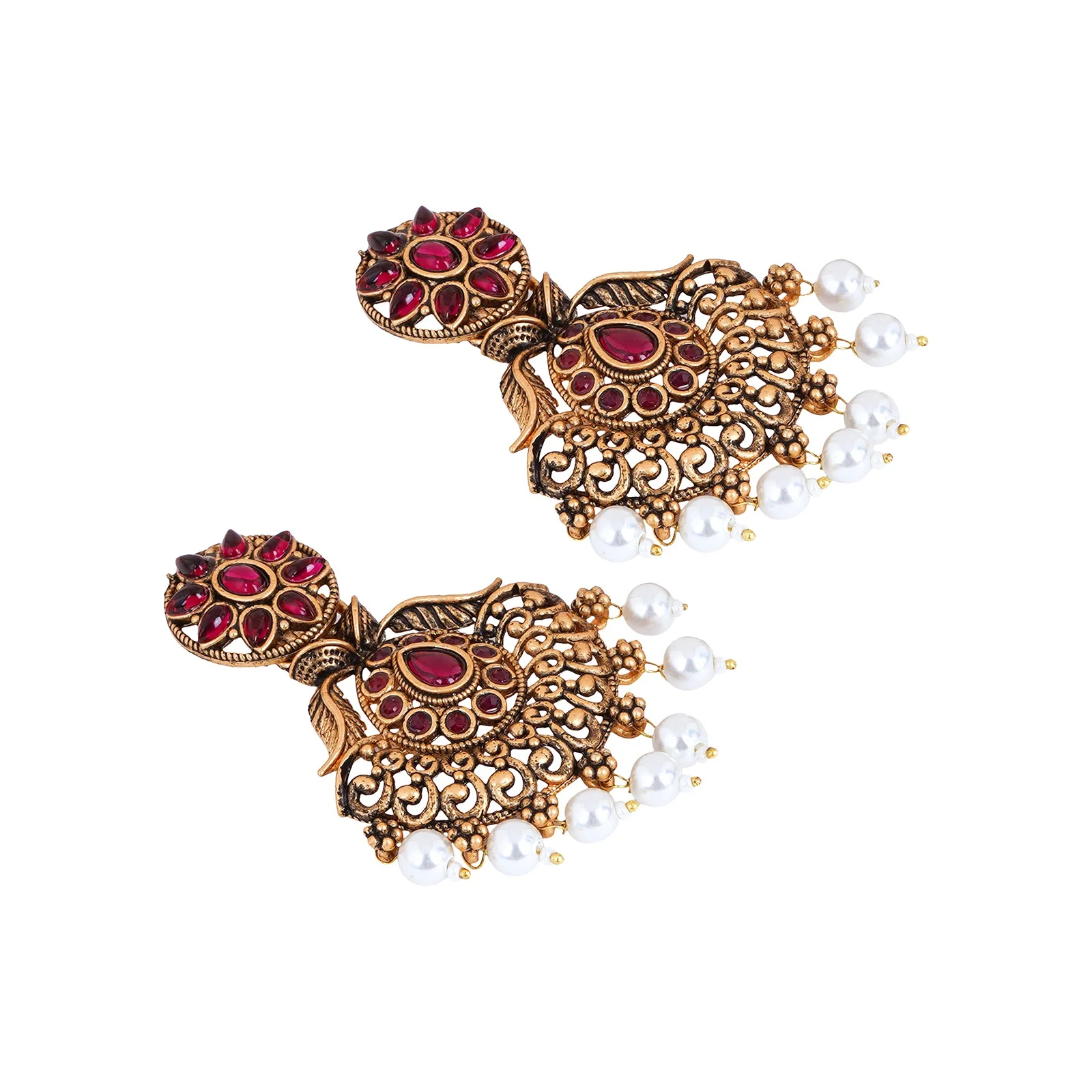 Teejh Vikasini Magenta Gold Enamel Earrings - Image 4