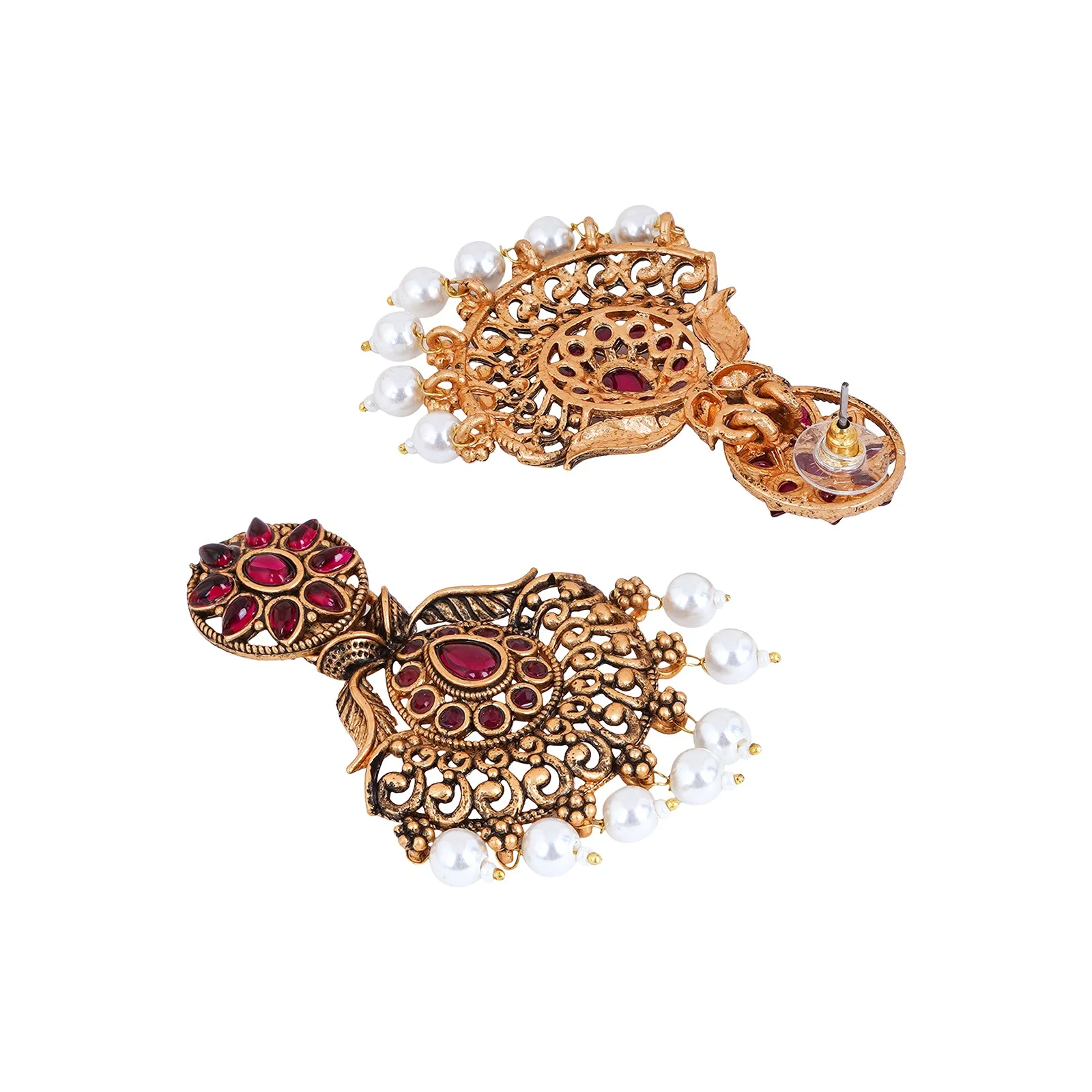 Teejh Vikasini Magenta Gold Enamel Earrings - Image 5