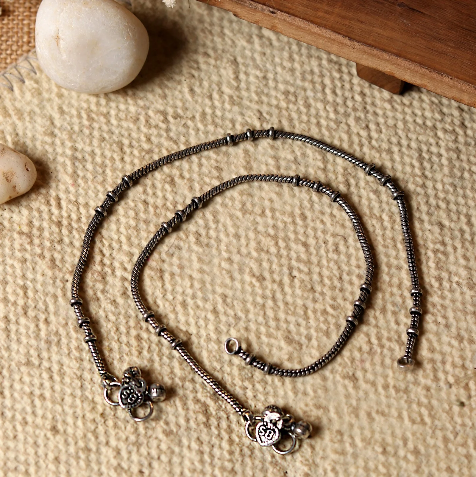 Teejh Viranshu Silver Oxidised Anklets - Image 2