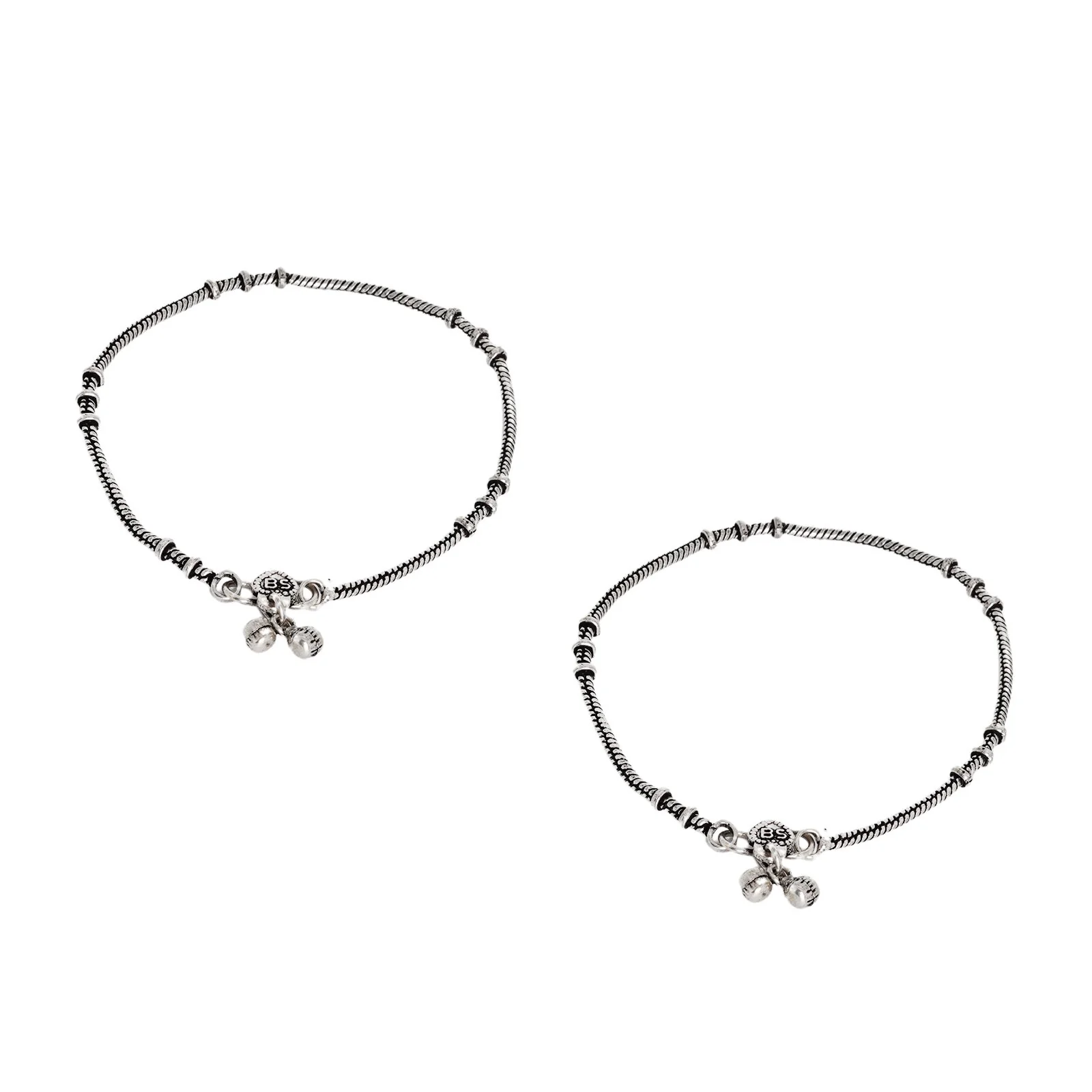 Teejh Viranshu Silver Oxidised Anklets - Image 3