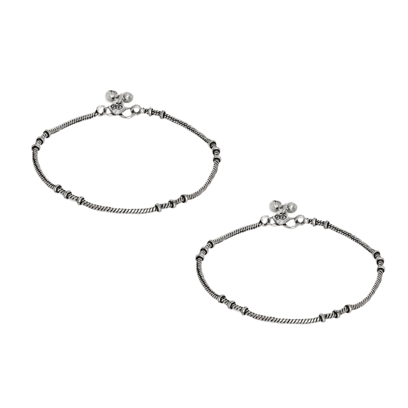 Teejh Viranshu Silver Oxidised Anklets - Image 4
