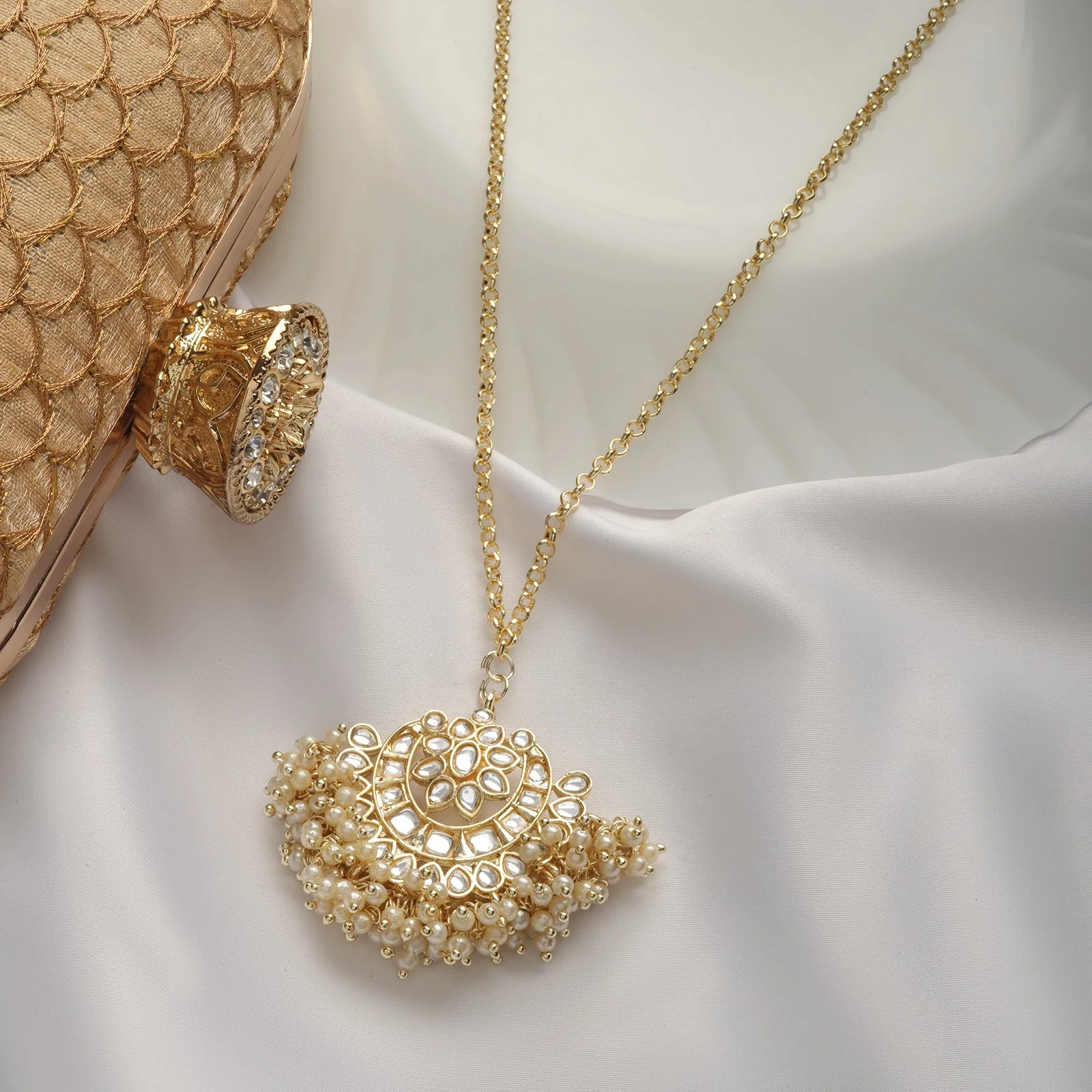 Teejh Yadavi Pearl and Polki Necklace - Image 2