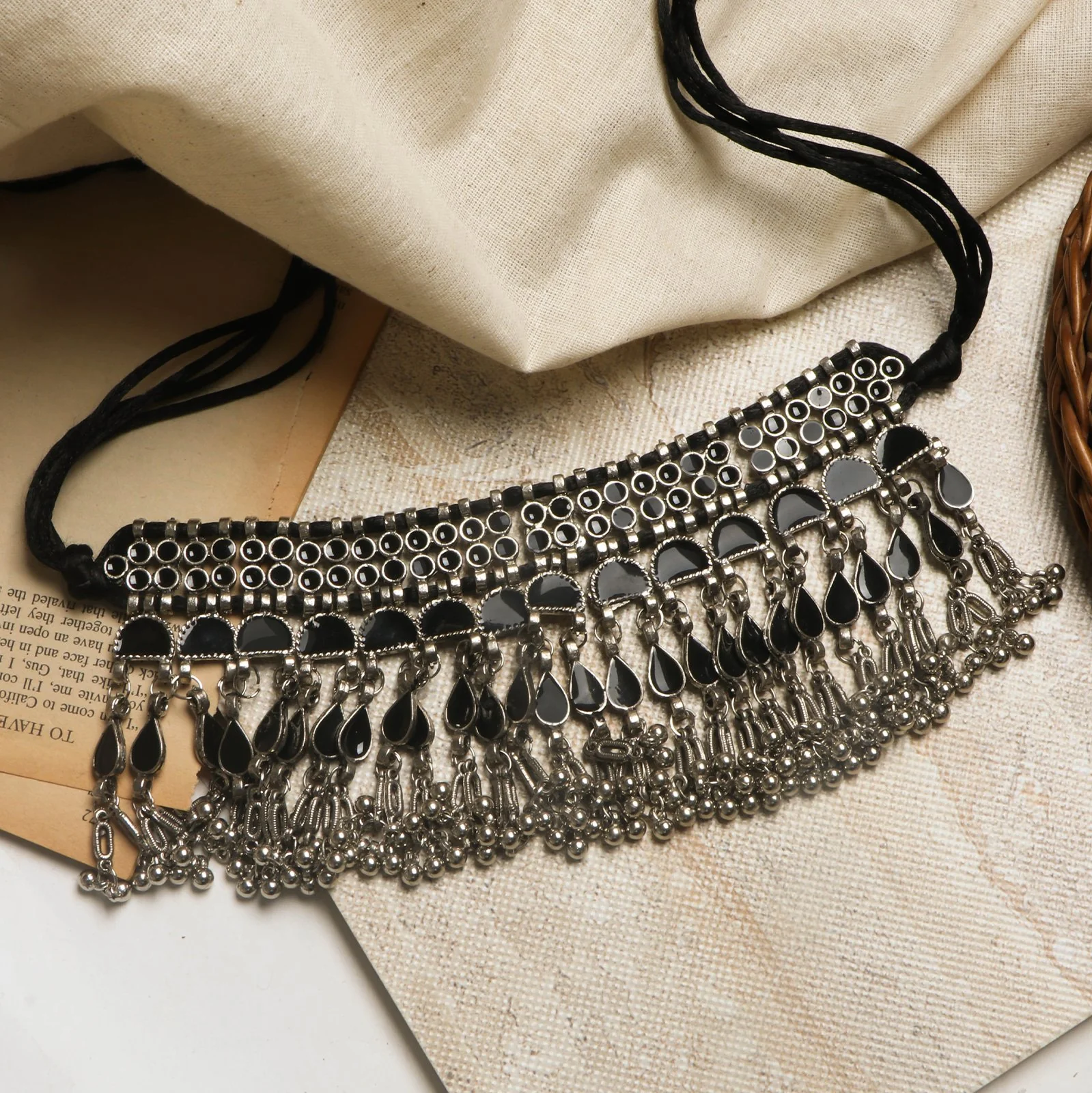 Teejh Zaira Black Silver Oxidised Choker Necklace - Image 2